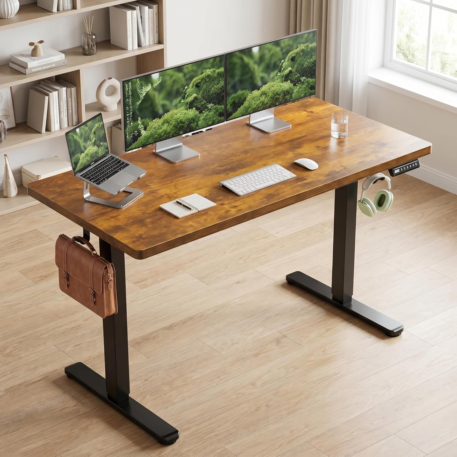 Marsail Electric Standing Desk with One-Piece Desktop,55 x 30 inch Height Adjustable Office Gaming Computer Desk with Deeper Tabletop,Home Office Stand up Desk with 4 Memory Presets, 2 Packages