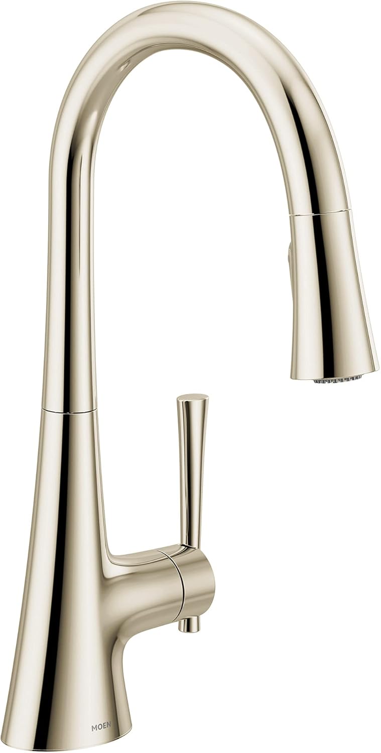 Moen Kurv Polished Nickel Pulldown Kitchen Faucet Featuring Power Boost and Reflex, Transitional Kitchen Faucet, One-Handle Easy Installation, 9126NL
