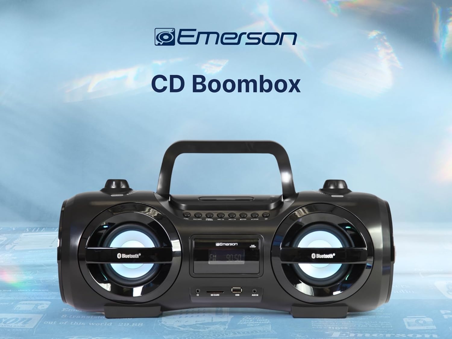 Emerson EPB-3005 Retro Portable Boombox CD Player, AM/FM Radio, Bluetooth, USB, LED Display, Aux-in, Headphone Jack, Battery or AC Powered, Classic Entertainment for Home & Outdoors