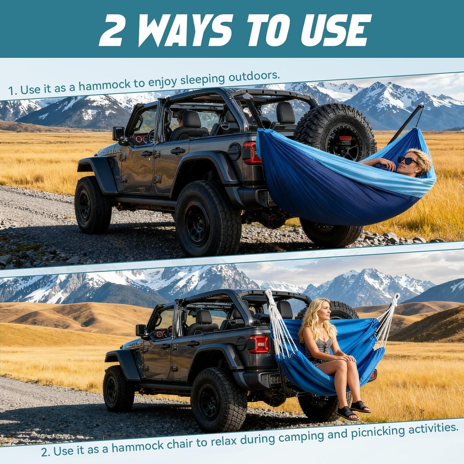 Hitch Mount Hammock & Chair Stand - Fits 2in Hitch Receiver - Includes Parachute Nylon Hammock, Hammock Chair & Storage Bag - for Camping, Outdoor, Travel (350lbs Weight Capacity)