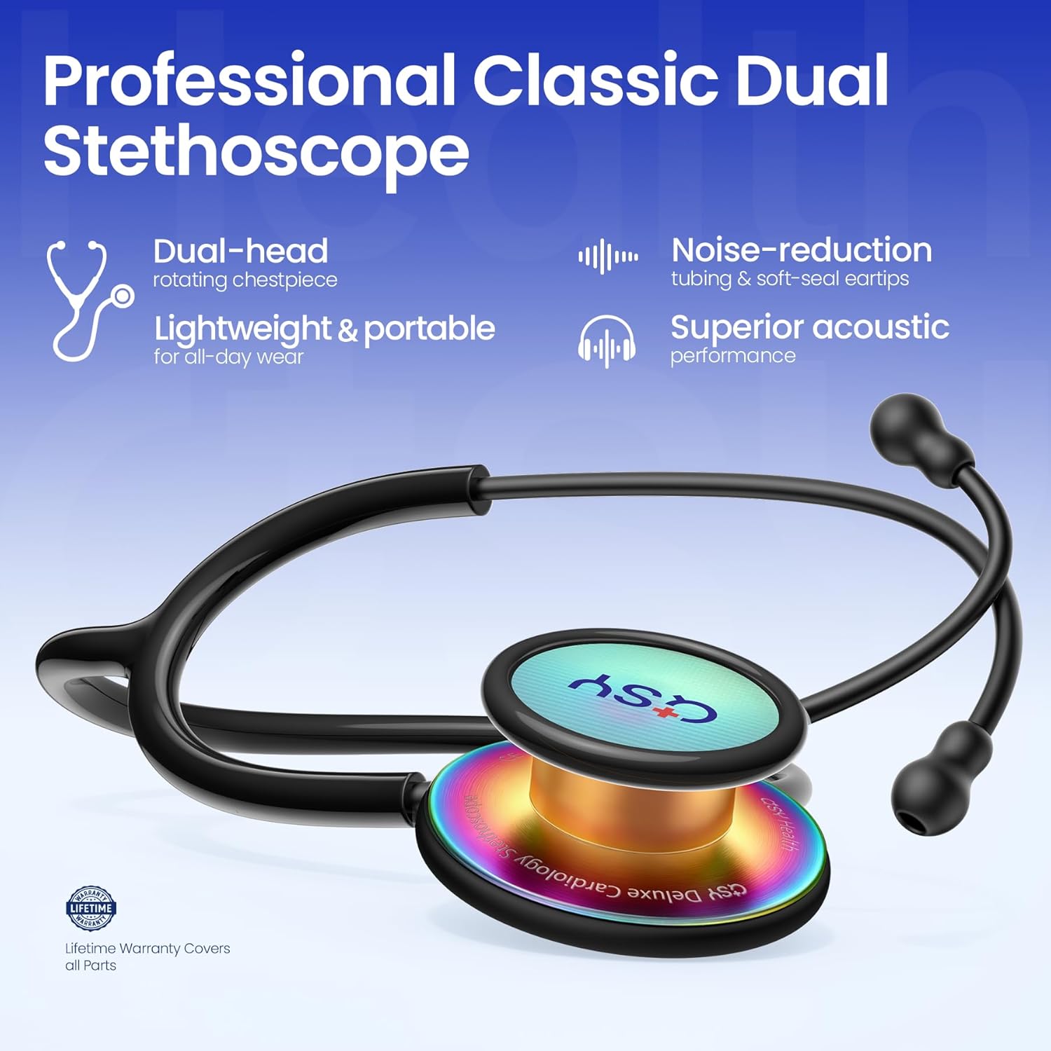 Stainless Steel Stethoscope, Dual-Frequency Diaphragm, Bell & Diaphragm & Pediatric Diaphragm, Noise-Reducing Silicone Ear Tips, Ideal for Doctors, Nurses, Students Use
