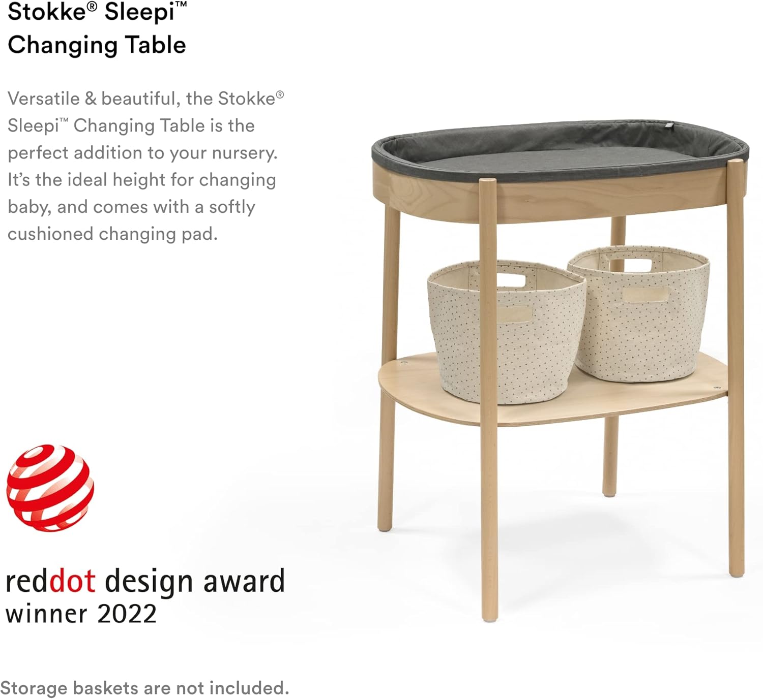 Stokke Sleepi Changing Table, Natural - Allows Sideways & Parent-Facing Positions - Cushioned Pad Included