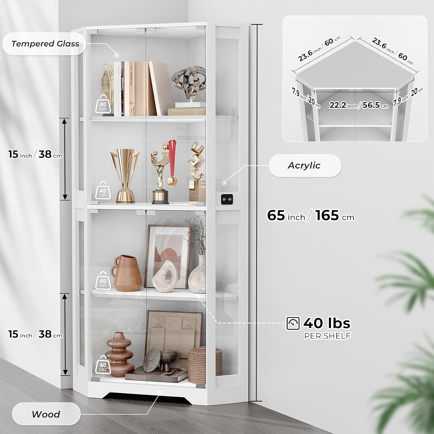 BROTTAR Corner Display Cabinet with Glass Doors, 65