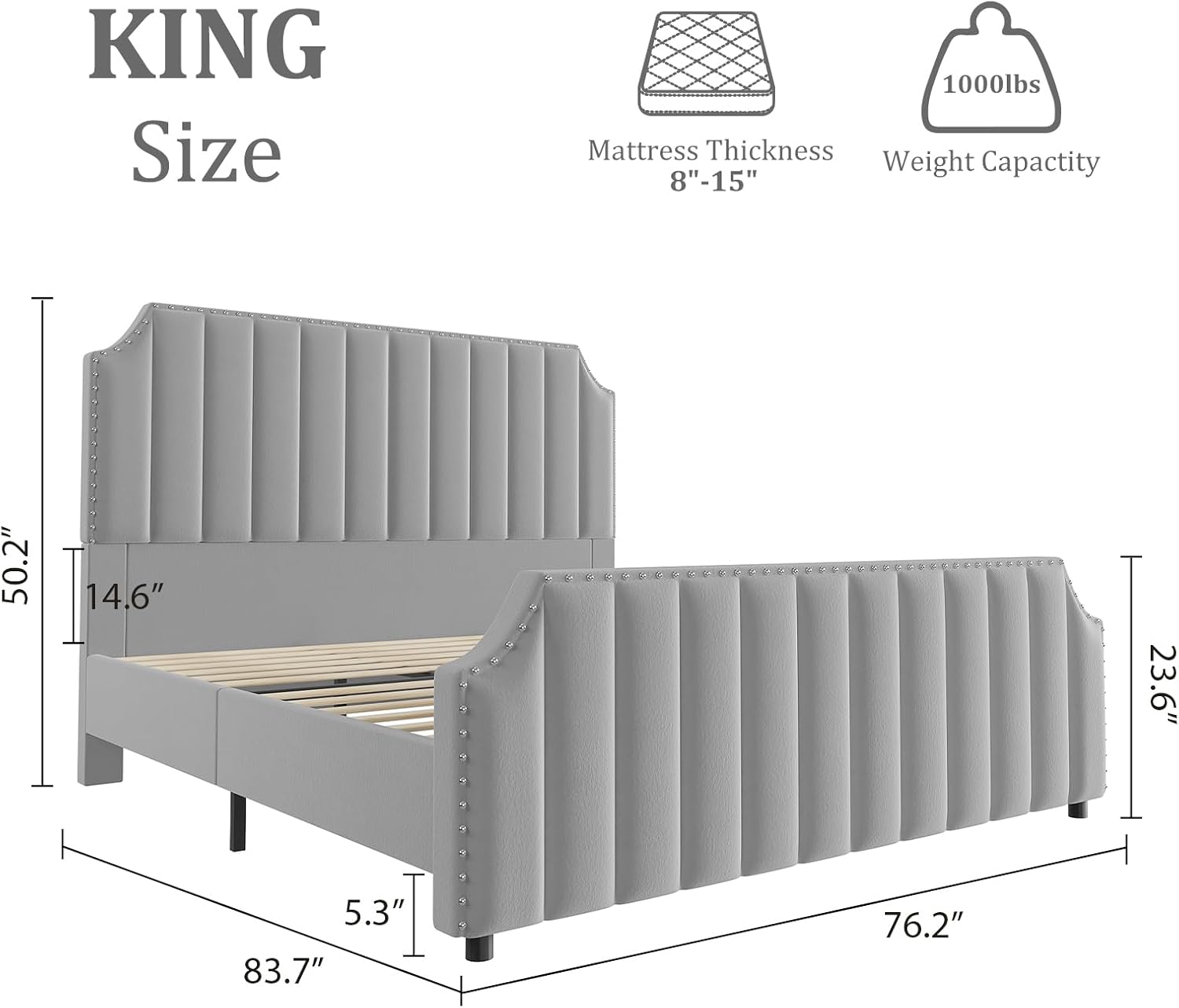 IDEALHOUSE King Size Velvet Bed Frame, 50.2