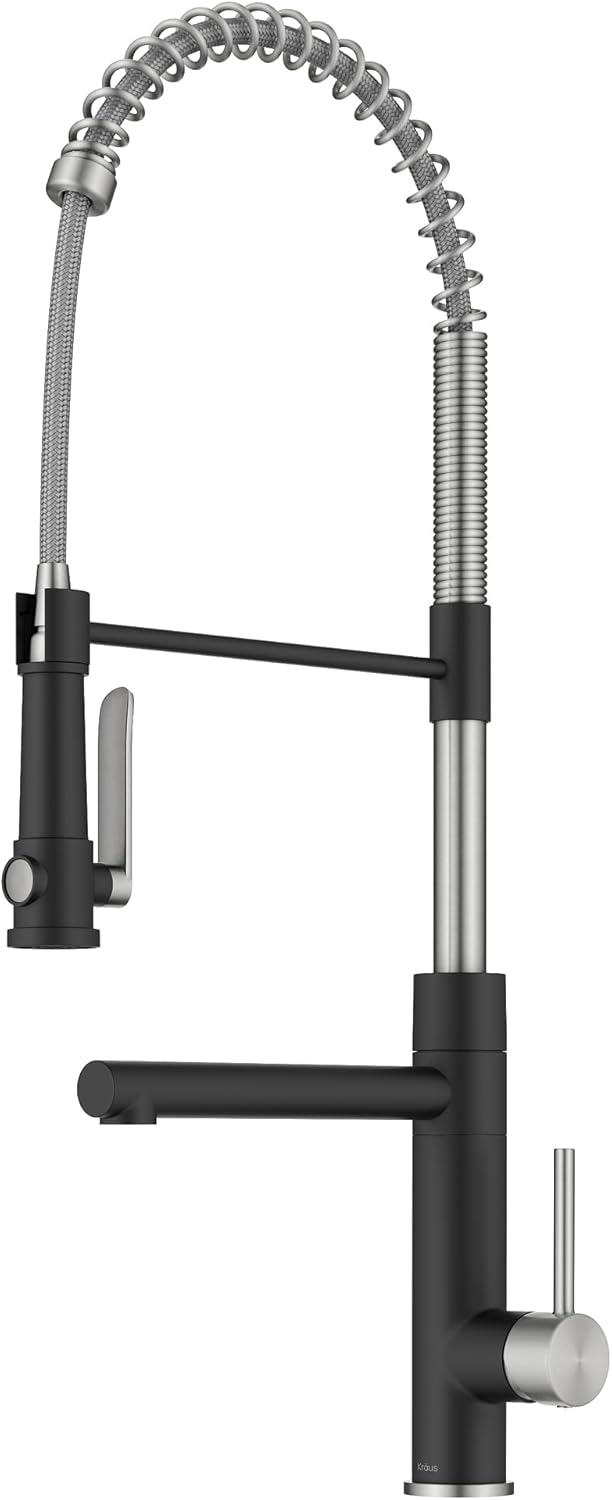 KRAUS Artec Pro Commercial Style 2-Function Single Handle Pull Down Kitchen Faucet with Pot Filler in Spot-Free Stainless Steel/Matte Black, KPF-1605SFSMB