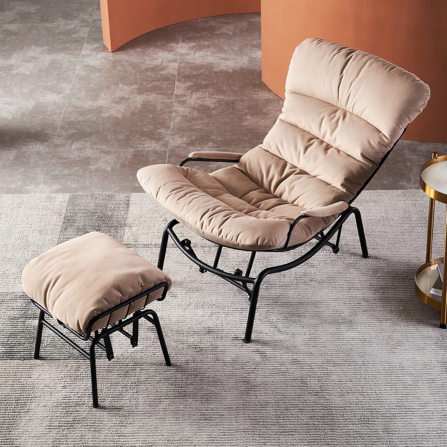 ovios Glider Rocking Chair with Ottoman, Mid-Century Modern Recliner Chair with Footrest, Comfy Gliding Rocker Lazy Accent Armchair for Living Room Bedroom, Cloud Flannel Velvet, Beige