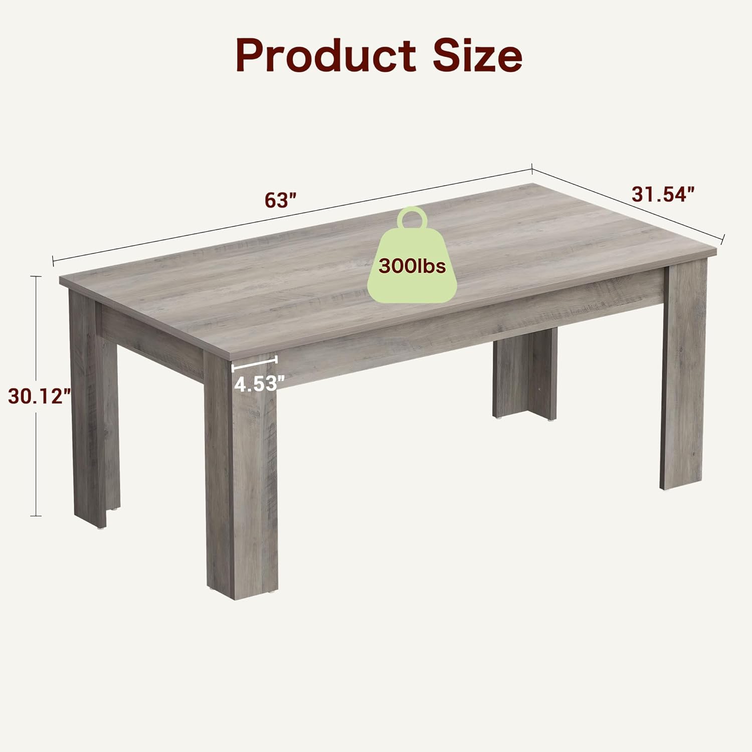 GarveeHome Dining Table for 4-6, Rectangular Dining Room Table with Large Table Top, Farmhouse Wood Dining Dinner Table for Dining Room, Kitchen, Living Room, Retro Gray