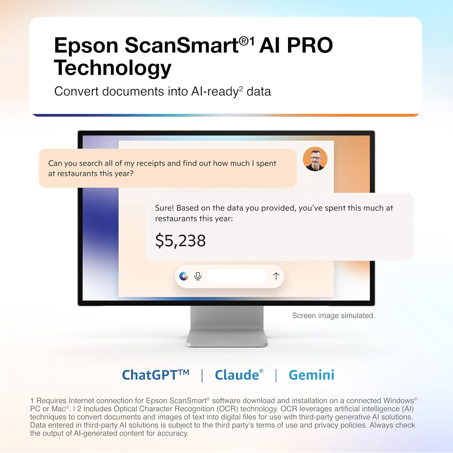 Epson RapidReceipt RR-620W Wireless & USB High-Speed AI & Cloud Ready Desktop Color Duplex Receipt & Document Scanner for Mac & PC, up to 45 ppm, 4.3