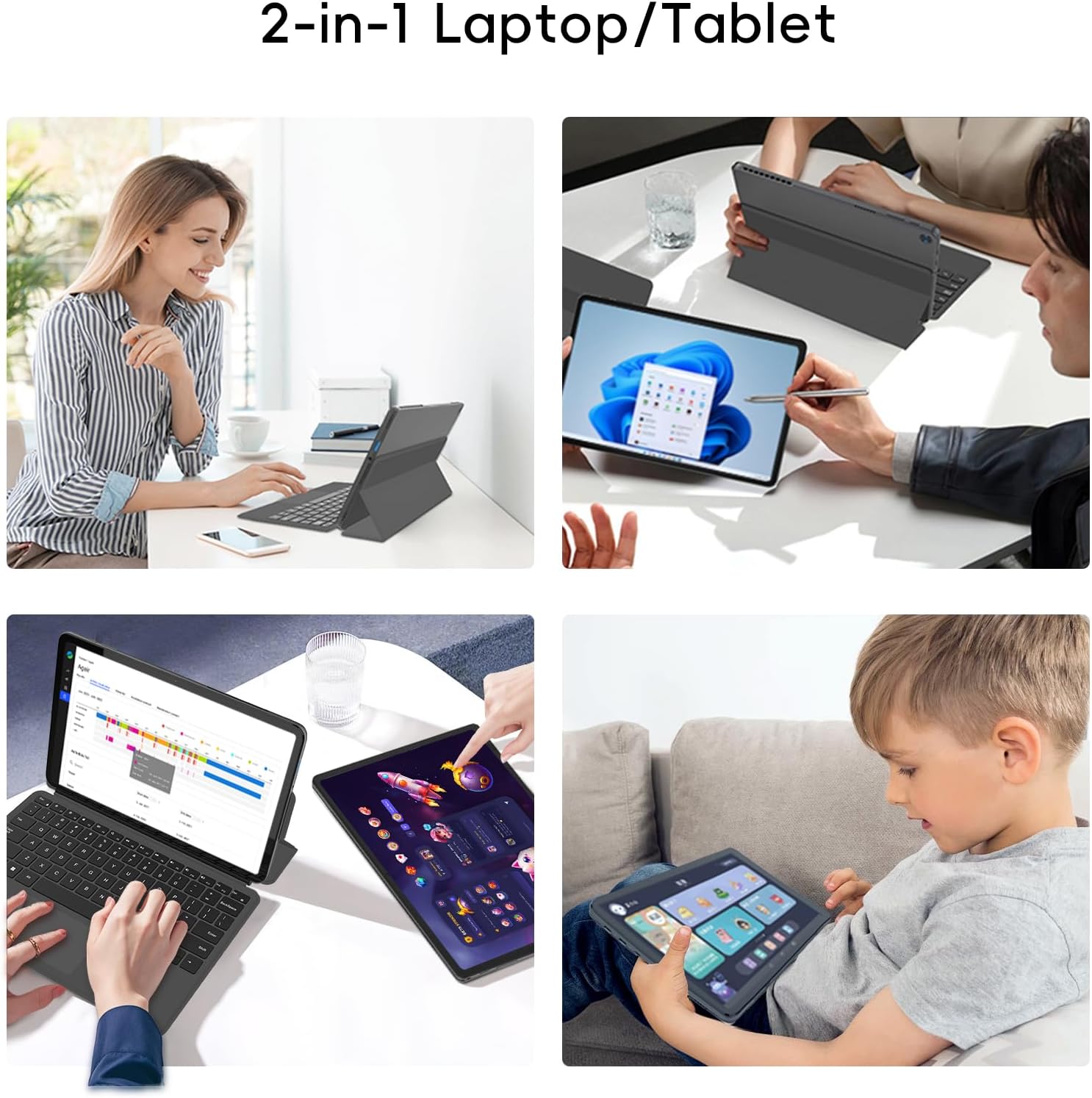 2-in-1 Laptop Tablet 2026 with Magnetic Keyboard & 1-Year Office 365, 12