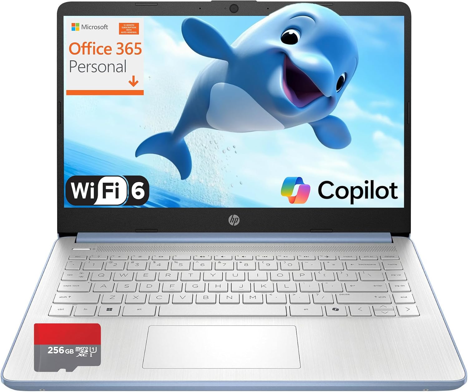 HP Pavilion Laptop 2026 Notebook for Students & Remote Work, Intel N150, 128GB Storage, 256GB SD Card, Lightweight, Long Battery Life, Wi-Fi 6, 1 Year Office 365, Win 11 Home S, Steel Blue