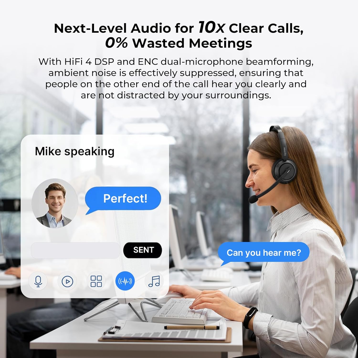 NEARITY EP310 Single Ear Headset with Mic, Bluetooth Headphones Noise Canceling, USB Headset with Microphone for Work, Charging Stand, Type-A Dongle, Mute Button for Trucker/Call Center