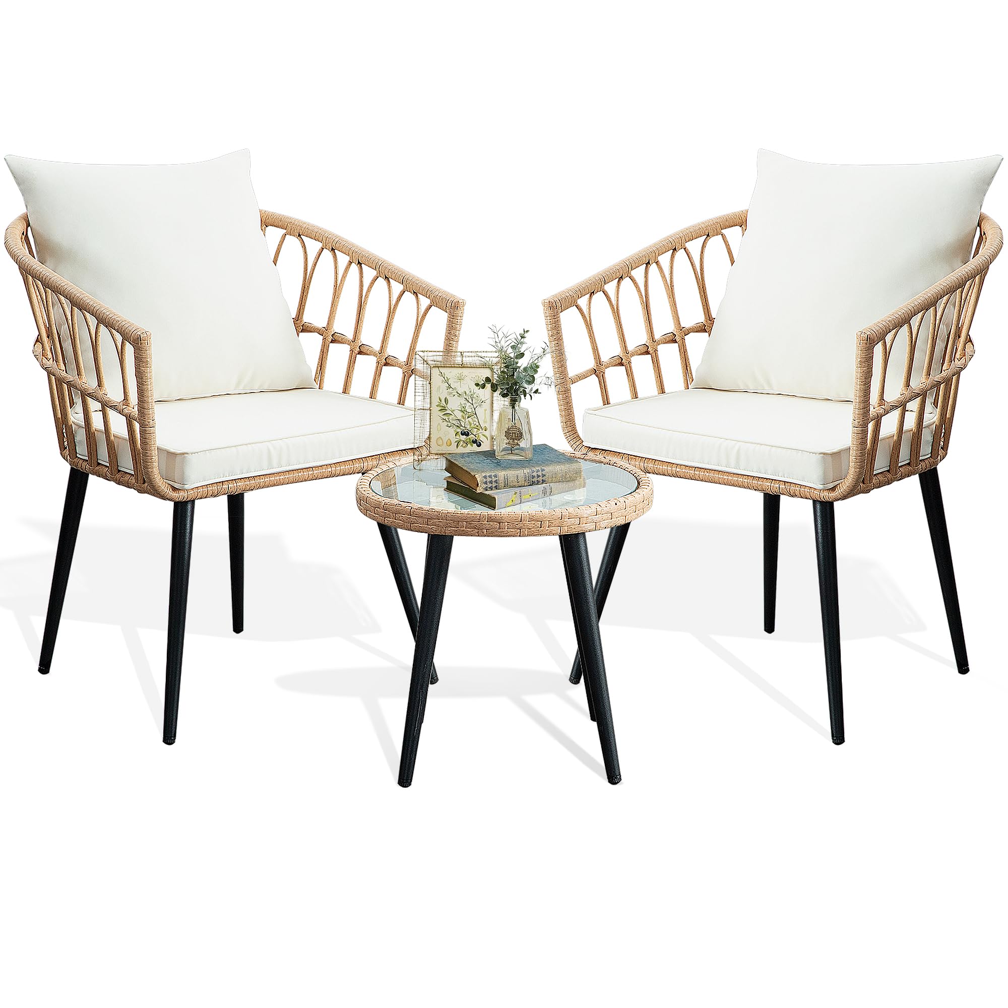 PORWEY 3 Piece Outdoor Wicker Bistro Set for Patio