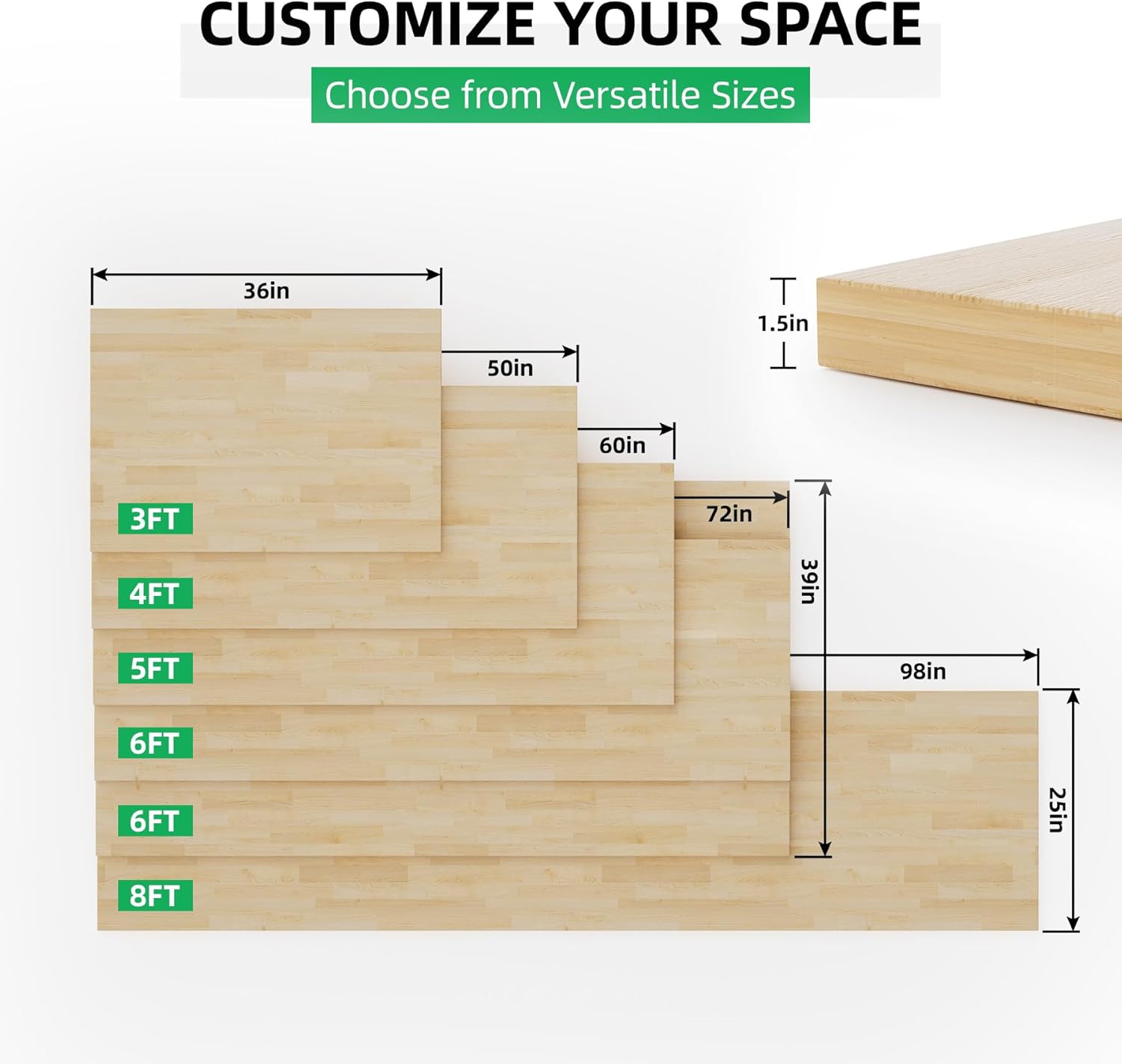 Butcher Block Countertop Wood Tabletop - 60