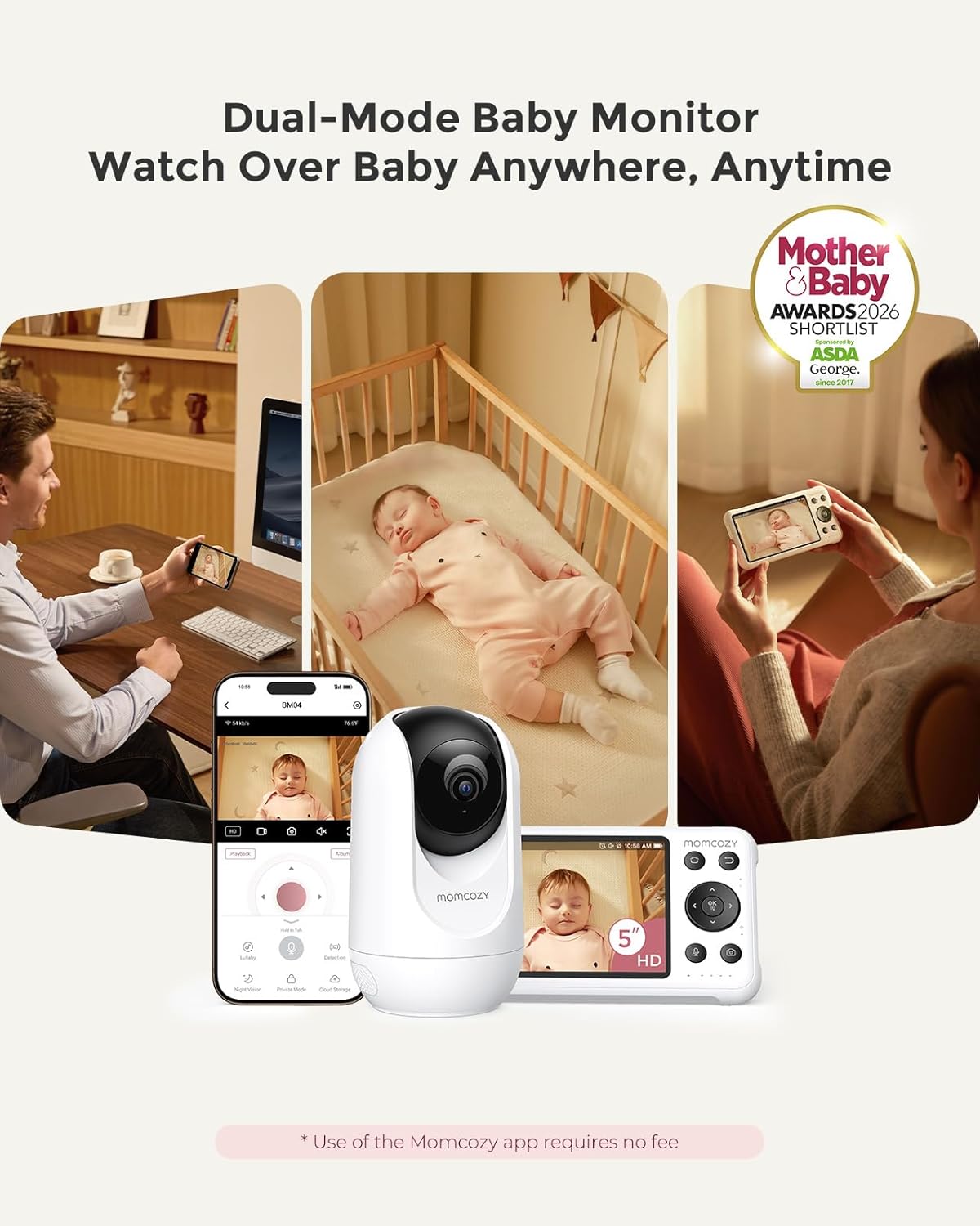 Momcozy Smart WiFi Baby Monitor with Camera and Audio, 5