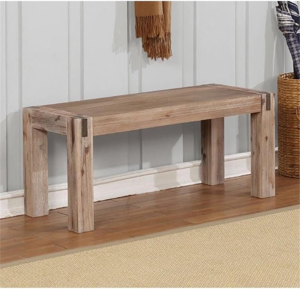 Woodstock Bench - 36 in. Standard Bench with Metal Bronze Finish Inset, Modern Farmhouse Rustic Solid Acacia Wood Legs, Entryway Furniture for Living Room