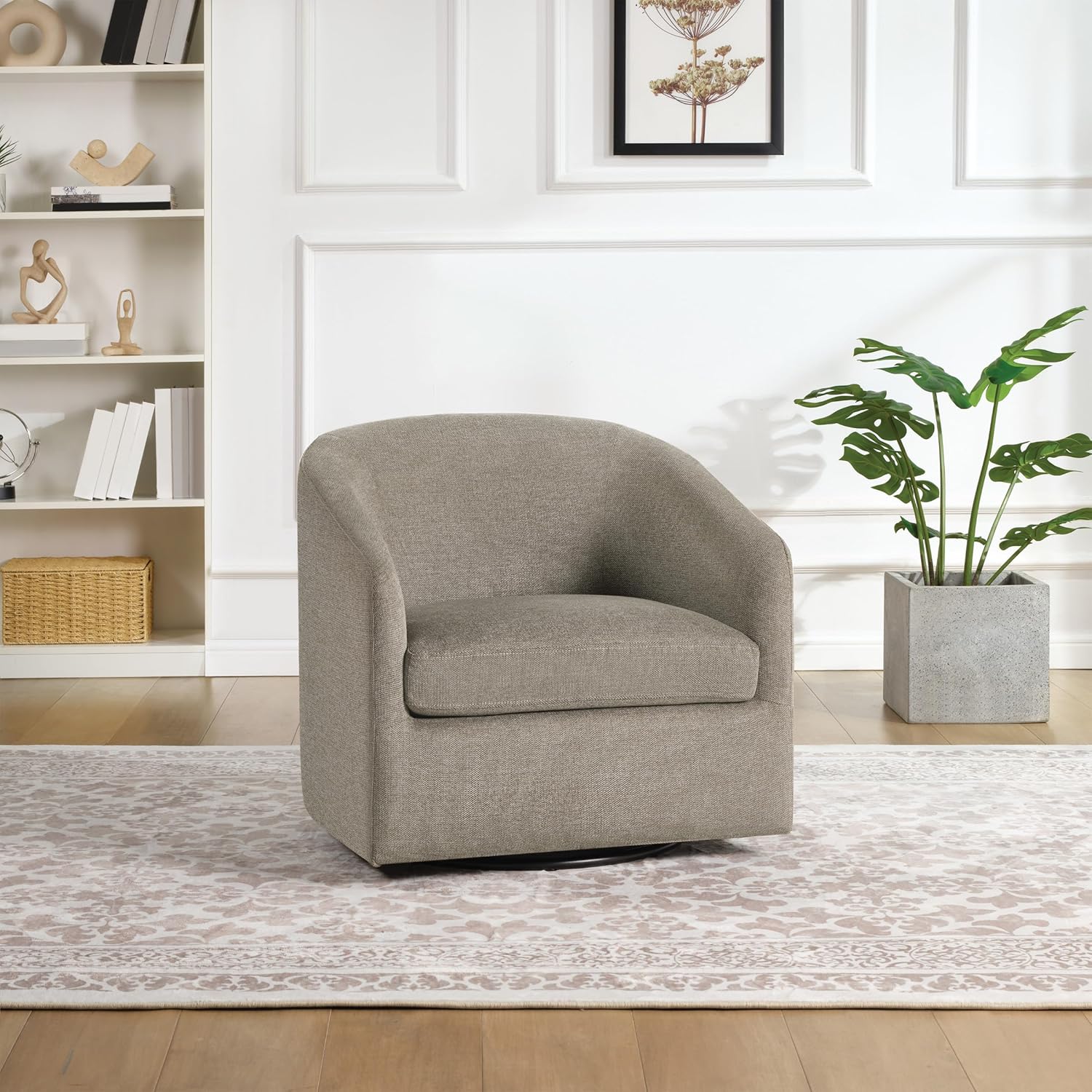 OSP Home Furnishings Parker Upholstered Swivel Tub Accent Chair, Taupe Fabric