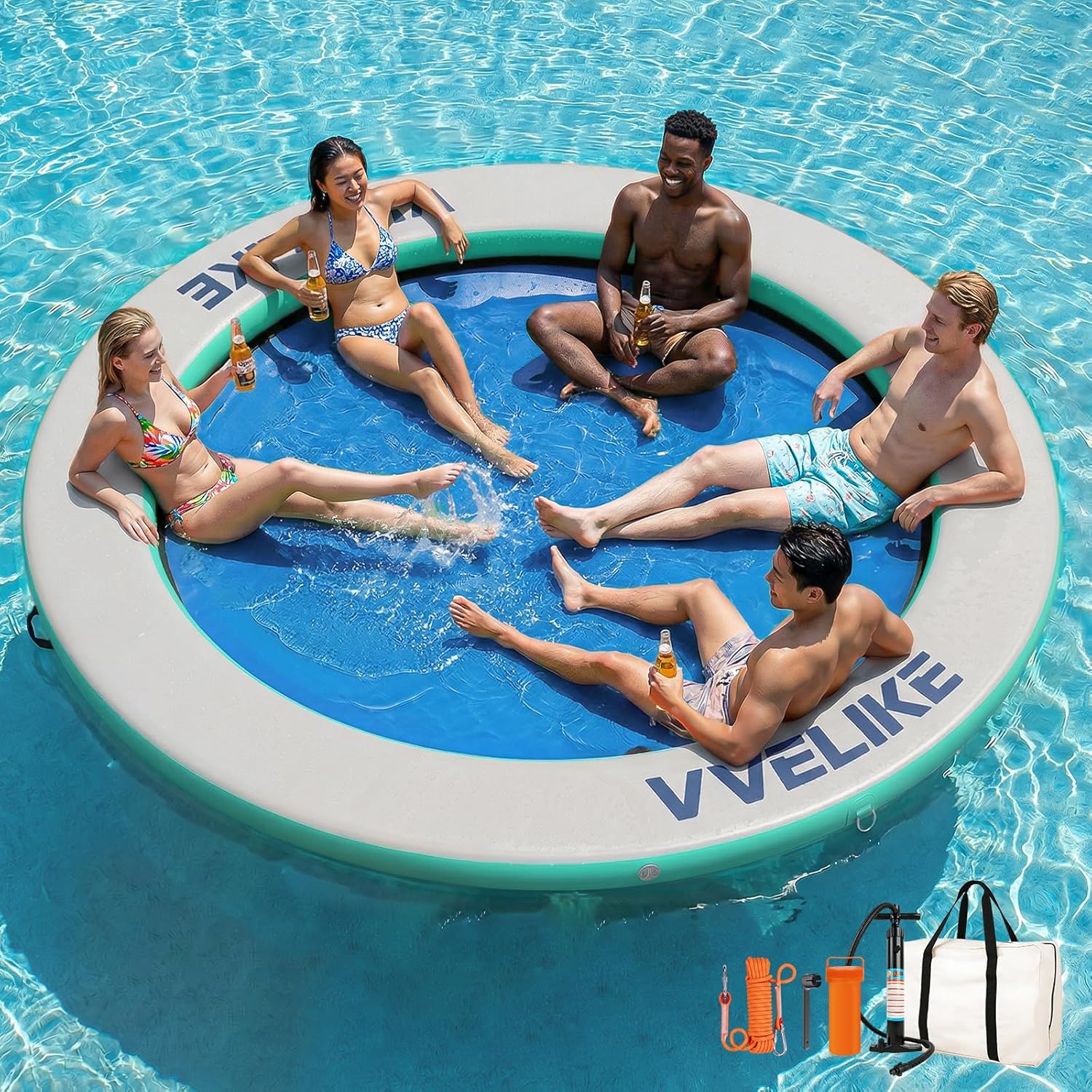 Water Hammock for Adults Heavy Duty, Large Round Inflatable Pool Lounger Float, 8ft/10ft/12ft Big Circle Floating Lounge Haven Lake River Island, Fits Multi-People Party Sunchill Tanning