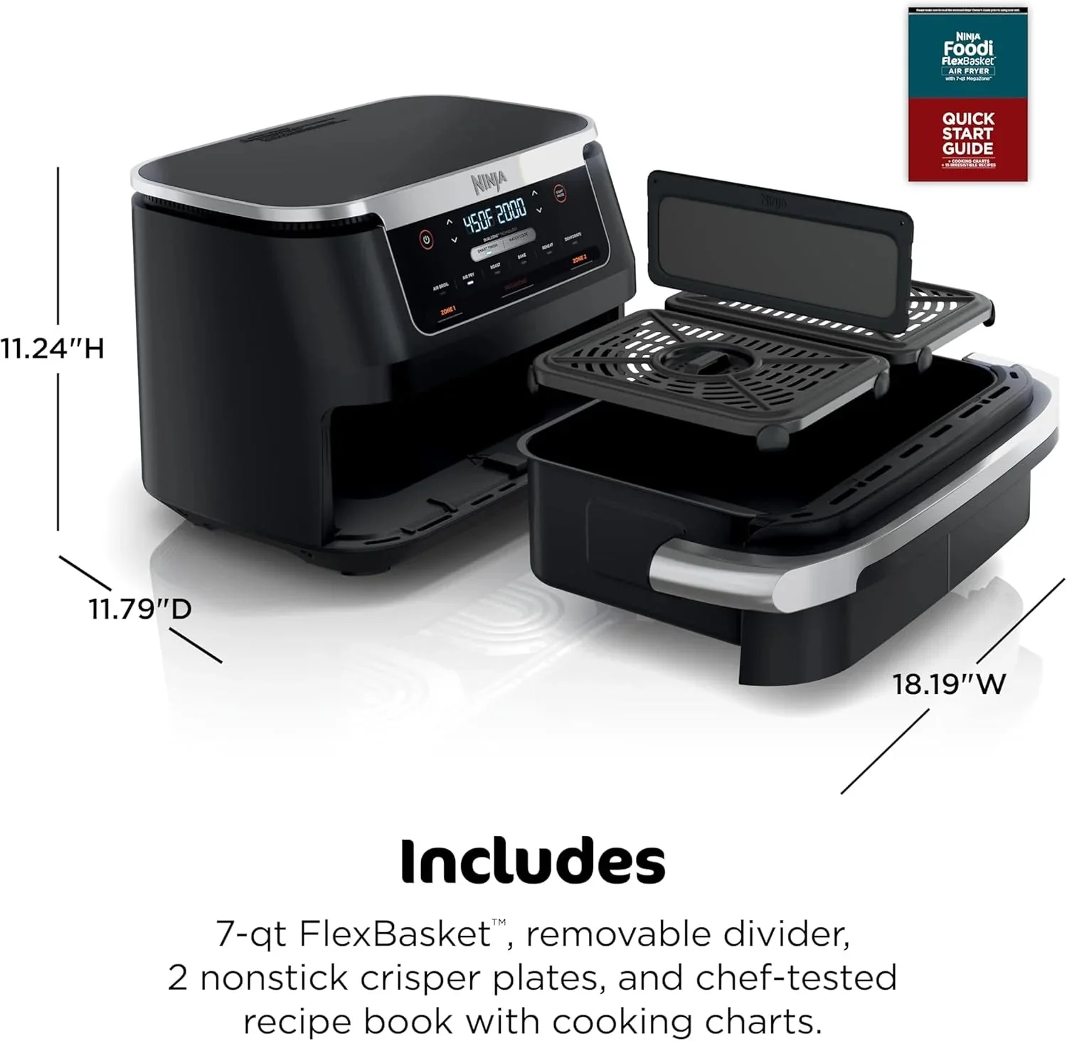 Ninja Foodi 10QT 6-in-1 DualZone Smart XL Air Fryer, 2 Independent 5QT Baskets, Smart Cook Thermometer, Match Cook, Smart Finish, Air Fry, Roast, Bake, Dehydrate, Reheat, Grey, DZ550