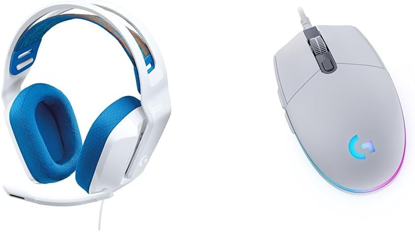 Logitech G335 Wired Gaming Headset + G203 Wired Gaming Mouse Bundle - White