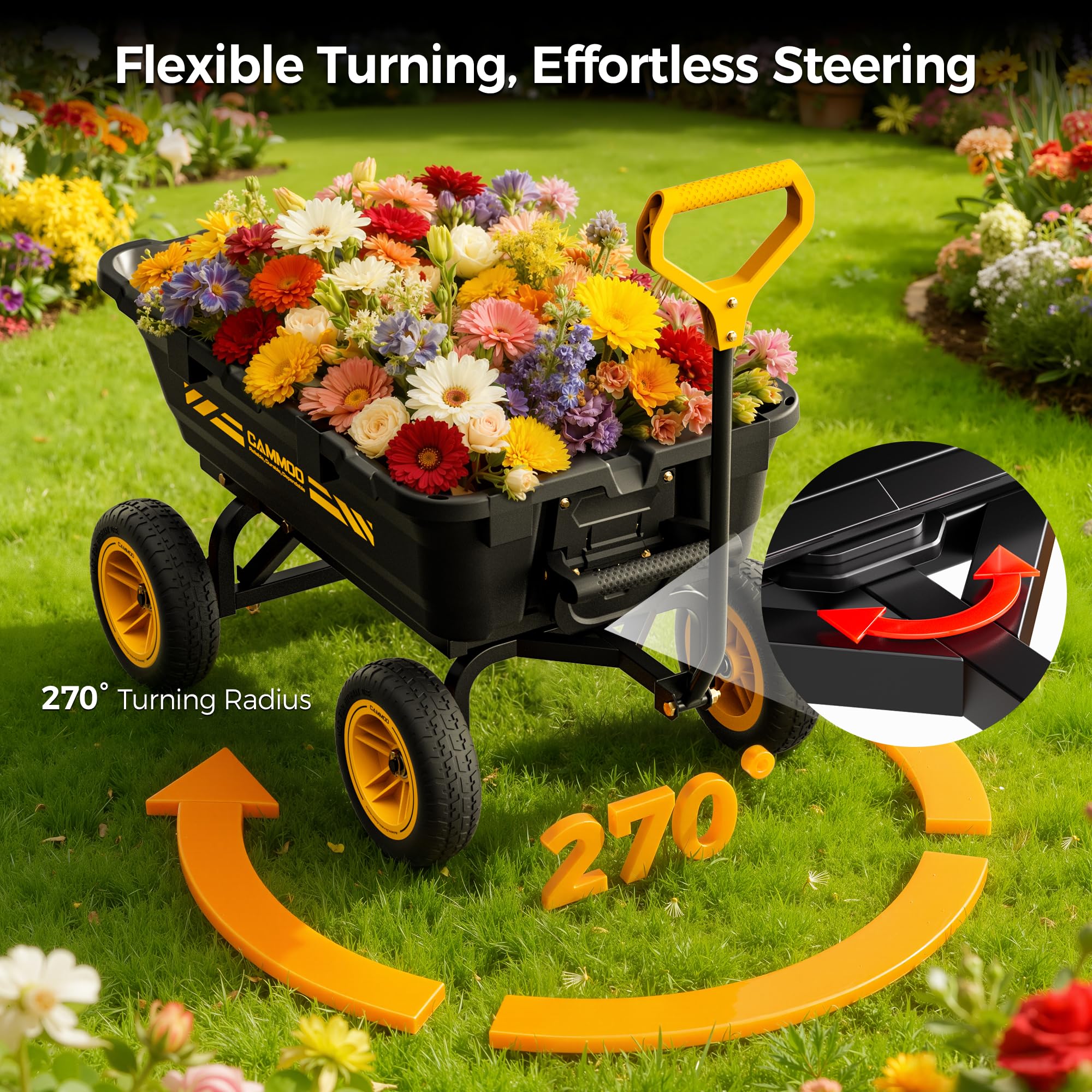 CAMMOO 10in No-Flat Tires Heavy-Duty Garden Dump Cart