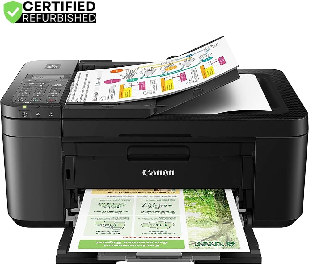 Canon PIXMA TR4720 All-in-One Wireless Printer with Auto Document Feeder, Mobile Printing, Copy, Fax & Scanner Black 5074C002 (Renewed) Bundle w/DGE USB Connection Cable +Small Business Software Kit