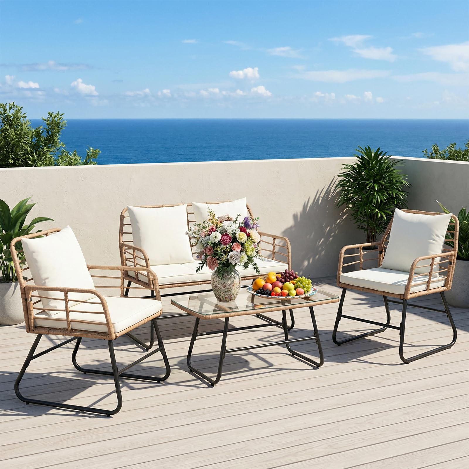 DUMOS Outdoor Wicker Patio Furniture Set with Cushions