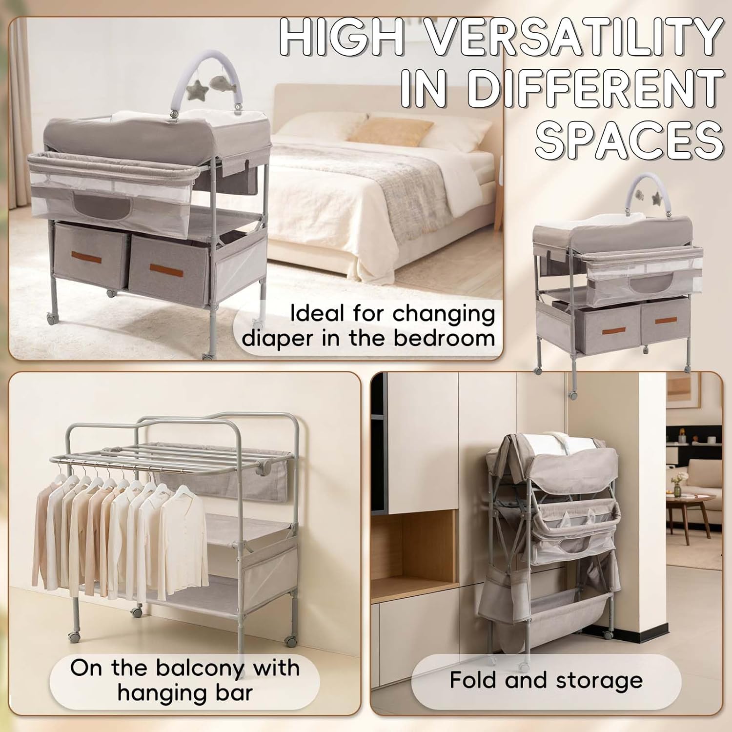 TOMBOOS Versatile Folding Changing Table.Portable Changing Table for Baby.Baby Changing Table.Highly Adjustable.2 Storage Baskets. Portable Changing.Diaper Changing Station.