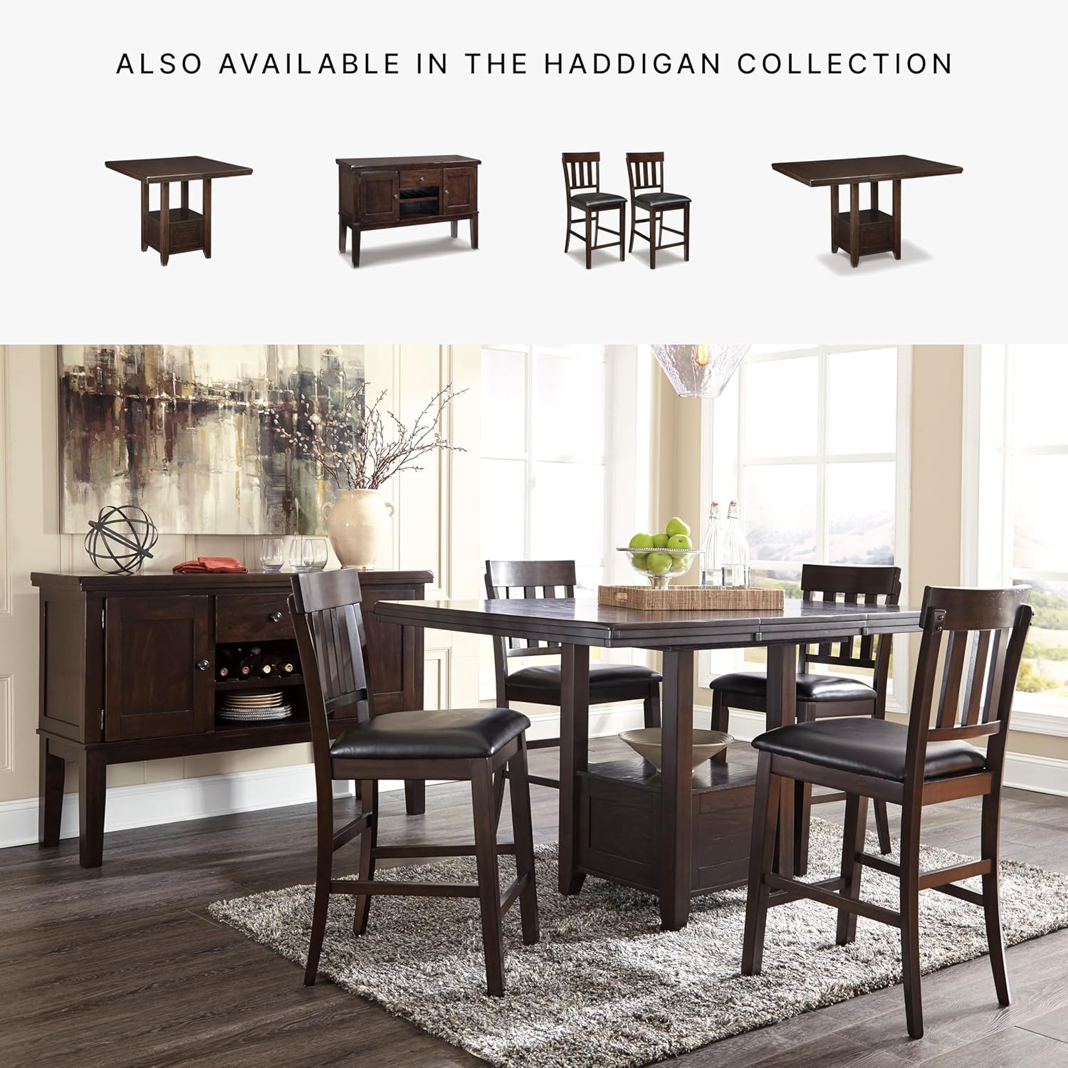 Signature Design by Ashley Haddigan Upholstered Barstool, 2 Count, Slat Back Design, Cushioned Seat, Wood, 25.5
