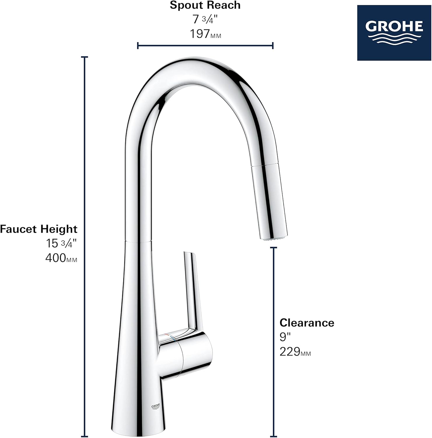GROHE 32226003 Zedra Single-Handle Kitchen Faucet, Starlight Chrome
