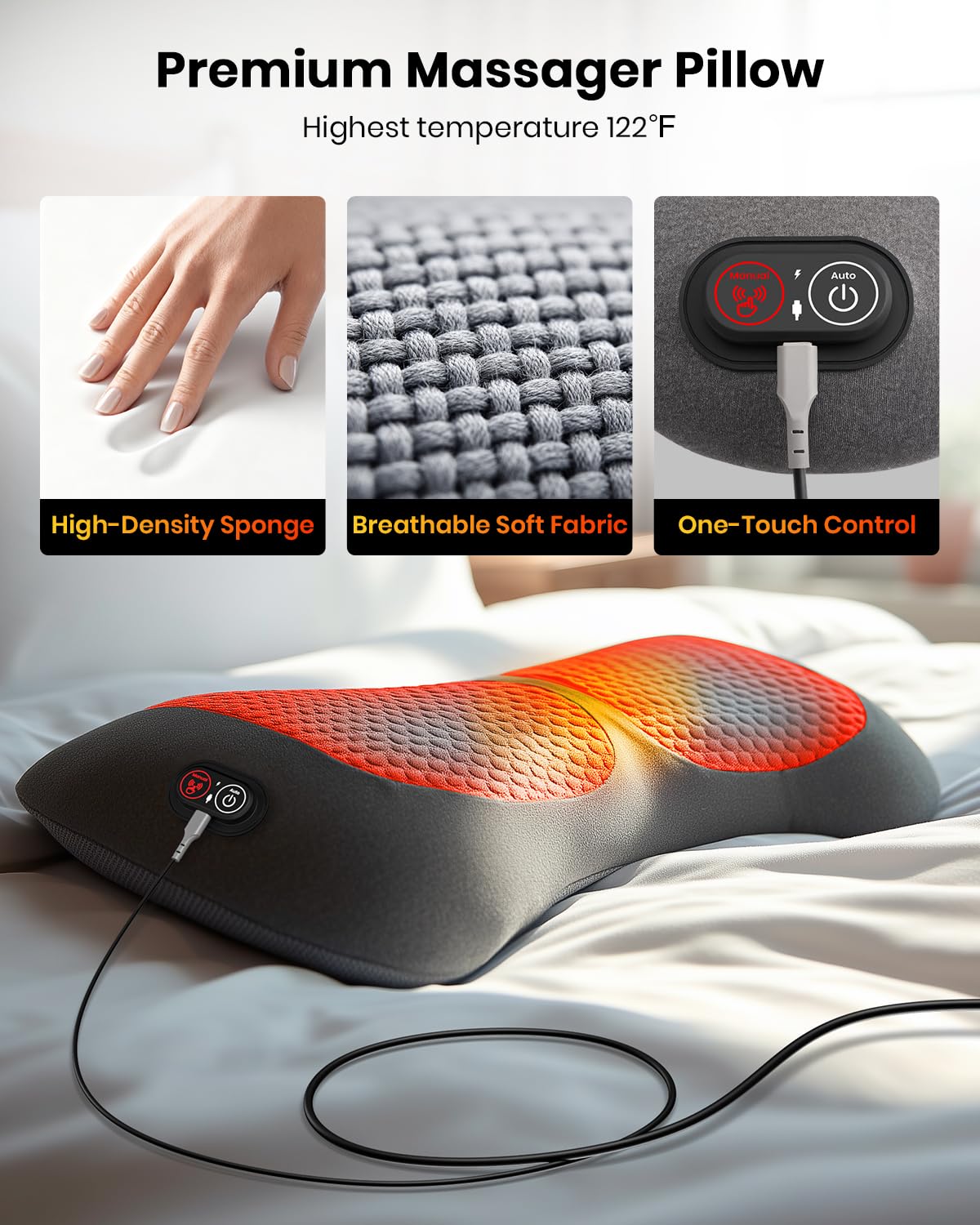 SWANCODE Triple Fusion Back Massager, 3-in-1 Heat & Vibration