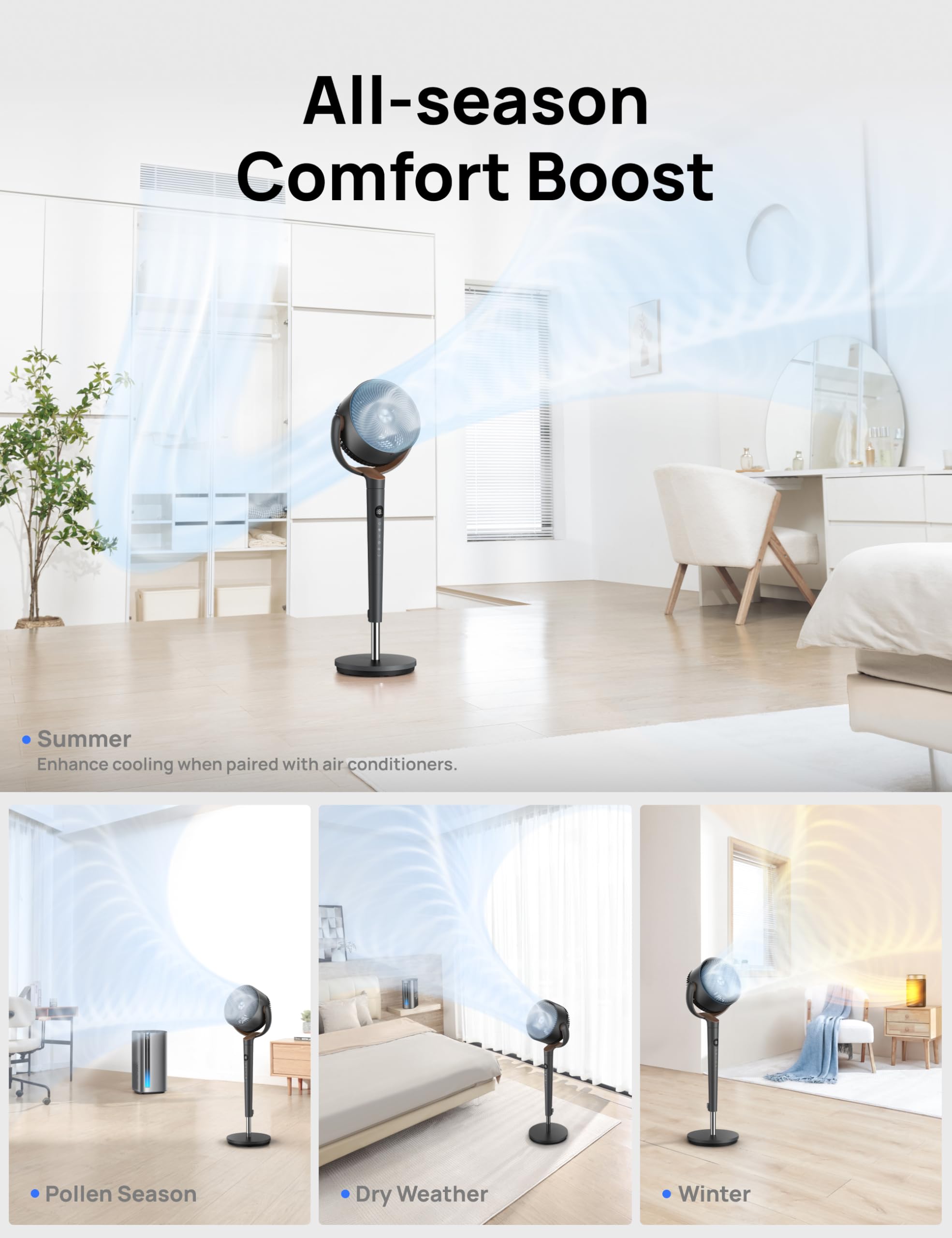 DREO Bed Fan with 120° Oscillation and 9 Speeds