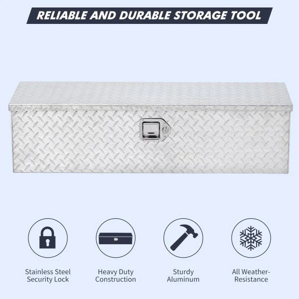 48 Inch Diamond Plate Truck Bed Tool Box with Shelf Silver