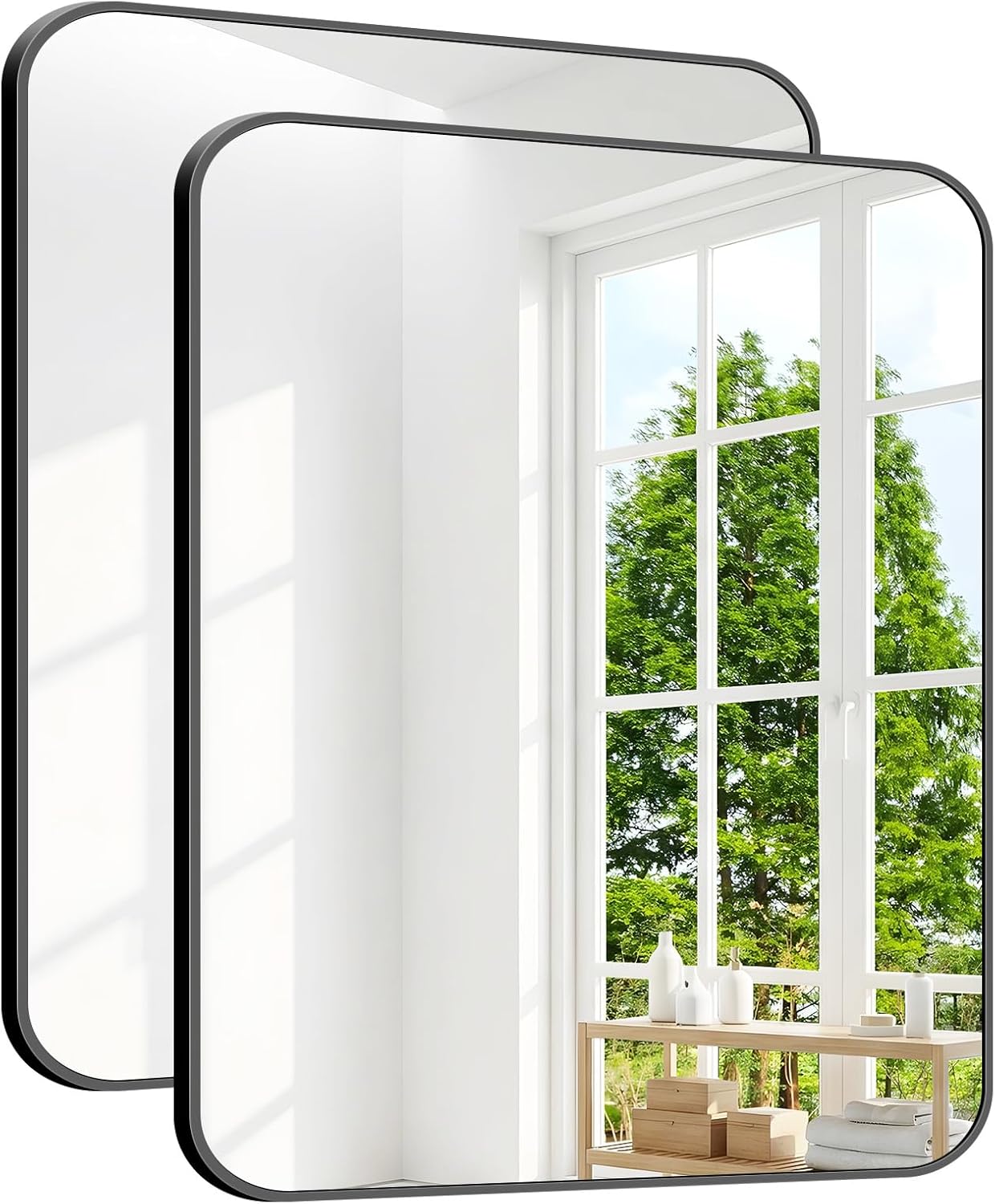 BONEWEI 30x36 inch Bathroom Mirror 2-Pack,Black Rectangle Mirror,Wall Mounted Bathroom Frame Vanity Mirror with Round Corner for Bedroom Living Room, Entryway Hangs Horizontal or Vertical