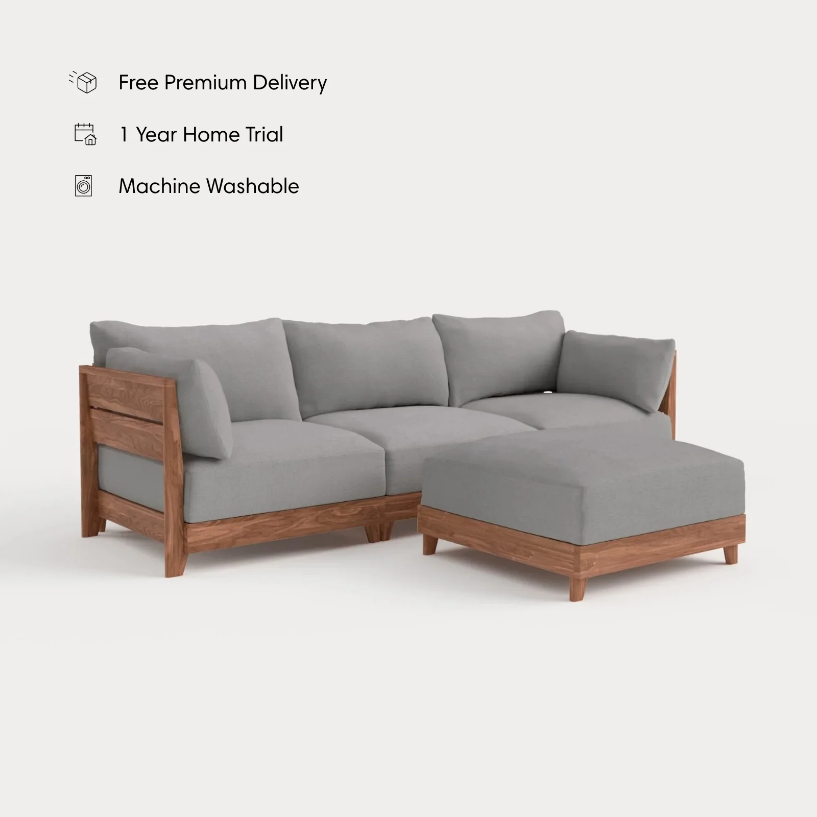 Dwell™ Modular Teak Outdoor Sofa + Ottoman | Classic Canvas in Stone Gray
