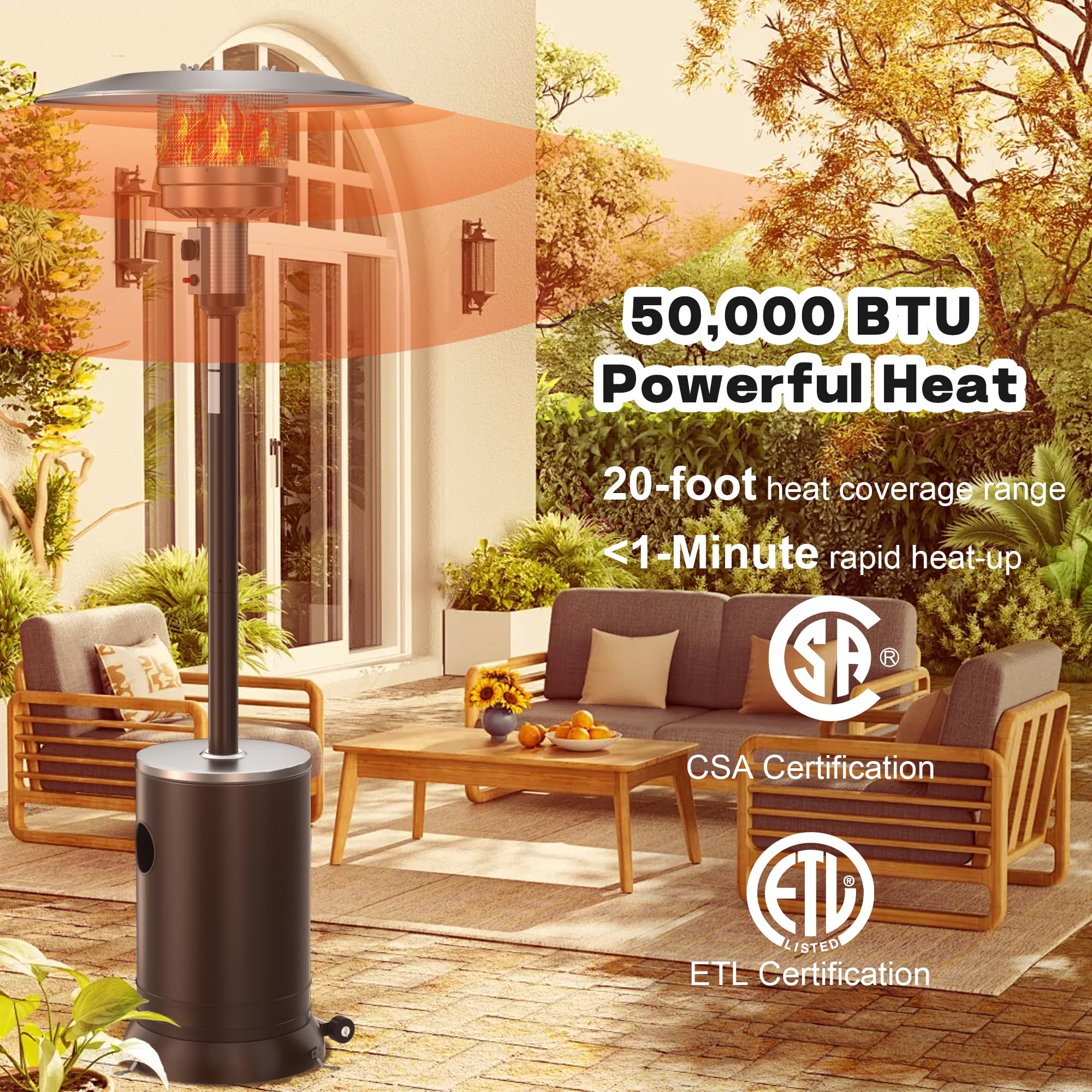 DIAMONDFORGE 50,000 BTU Propane Patio Heater - Outdoor Space Heater