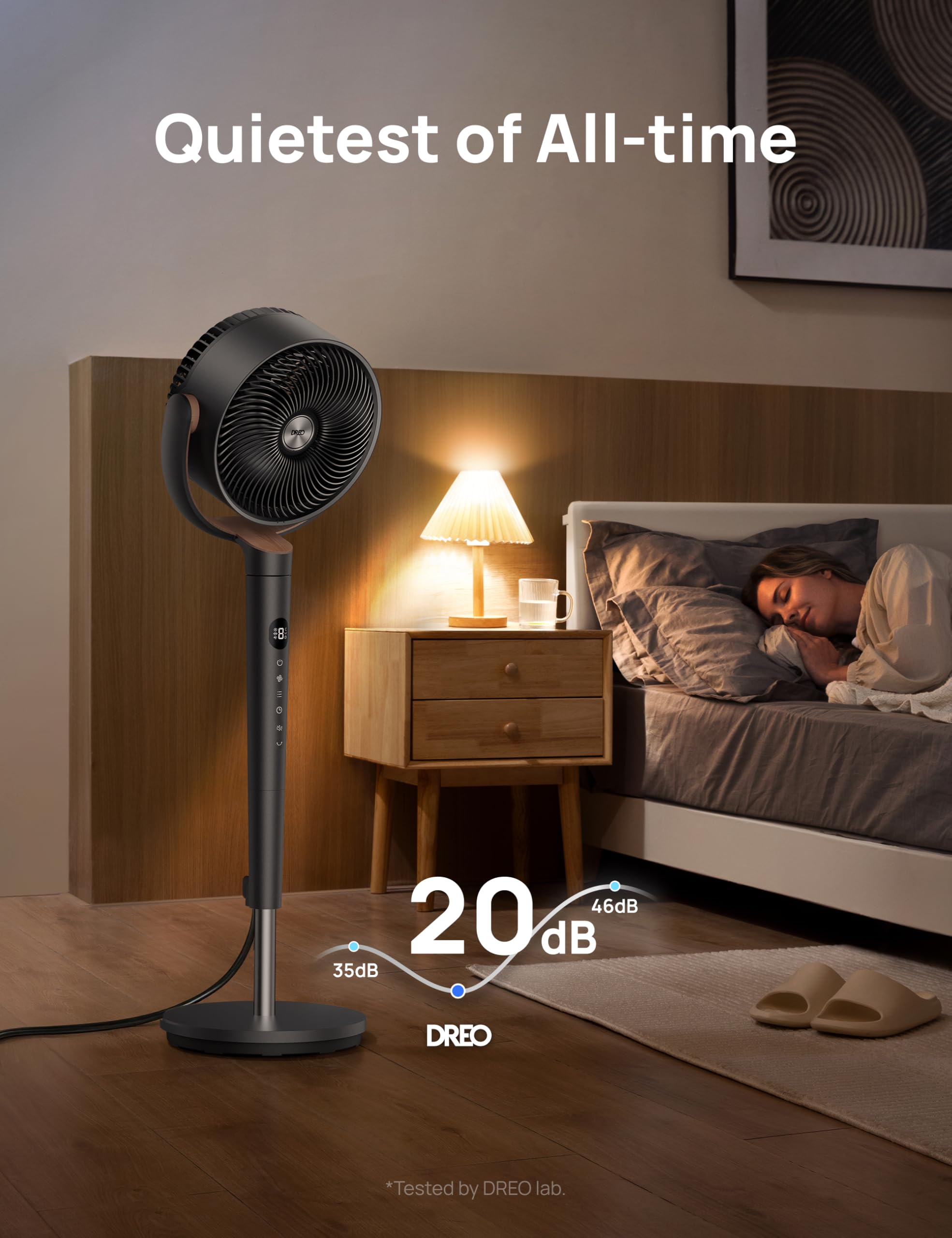 DREO Bed Fan with 120° Oscillation and 9 Speeds