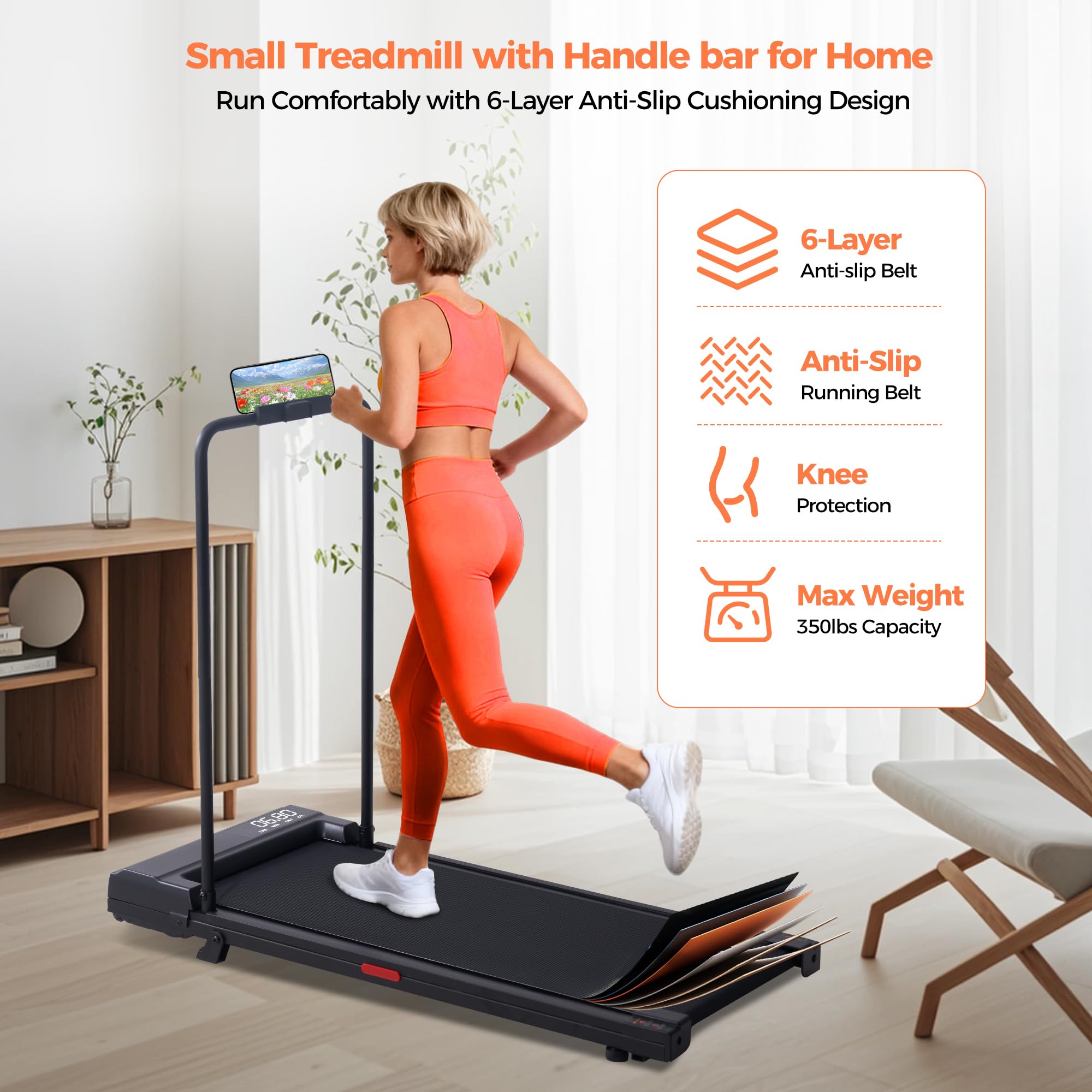 SUOUER Walking Pad Treadmill with Incline & Handle Bar