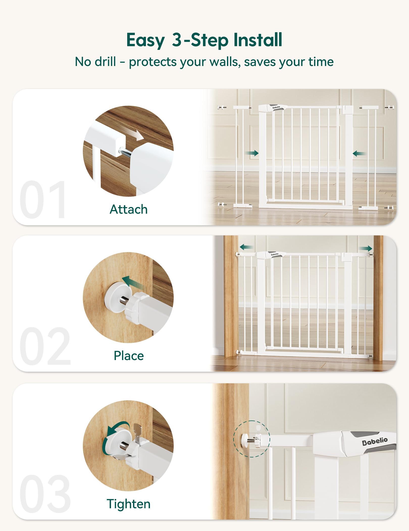 BABELIO Extra Wide Baby/Dog Gate, Metal Pressure Mounted