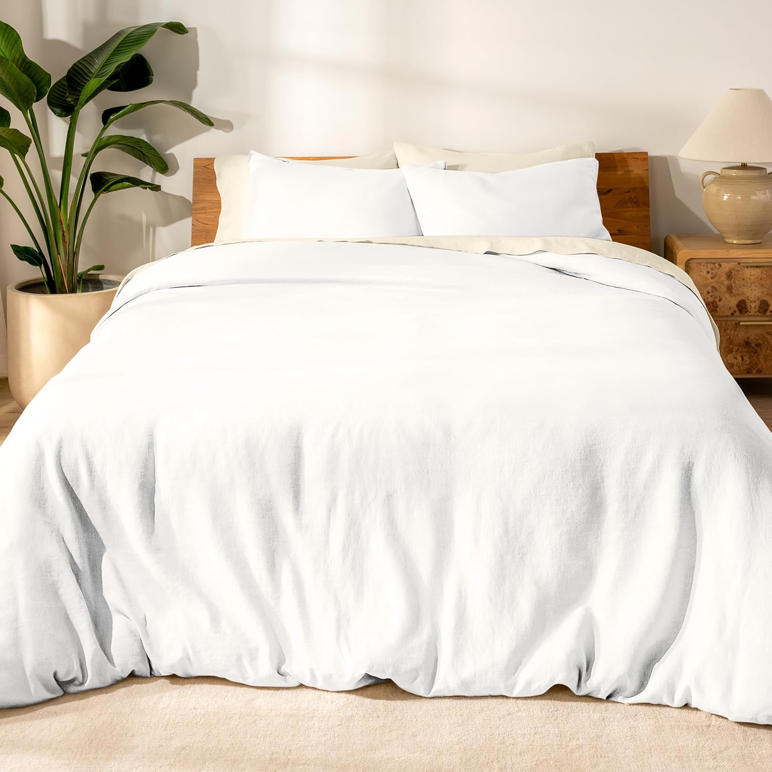 Bare Home Twin/Twin Extra Long Duvet Cover - 100% European Linen - Breathable and Durable - Duvet Cover with Pillow Sham (Twin/Twin XL, Soft White)