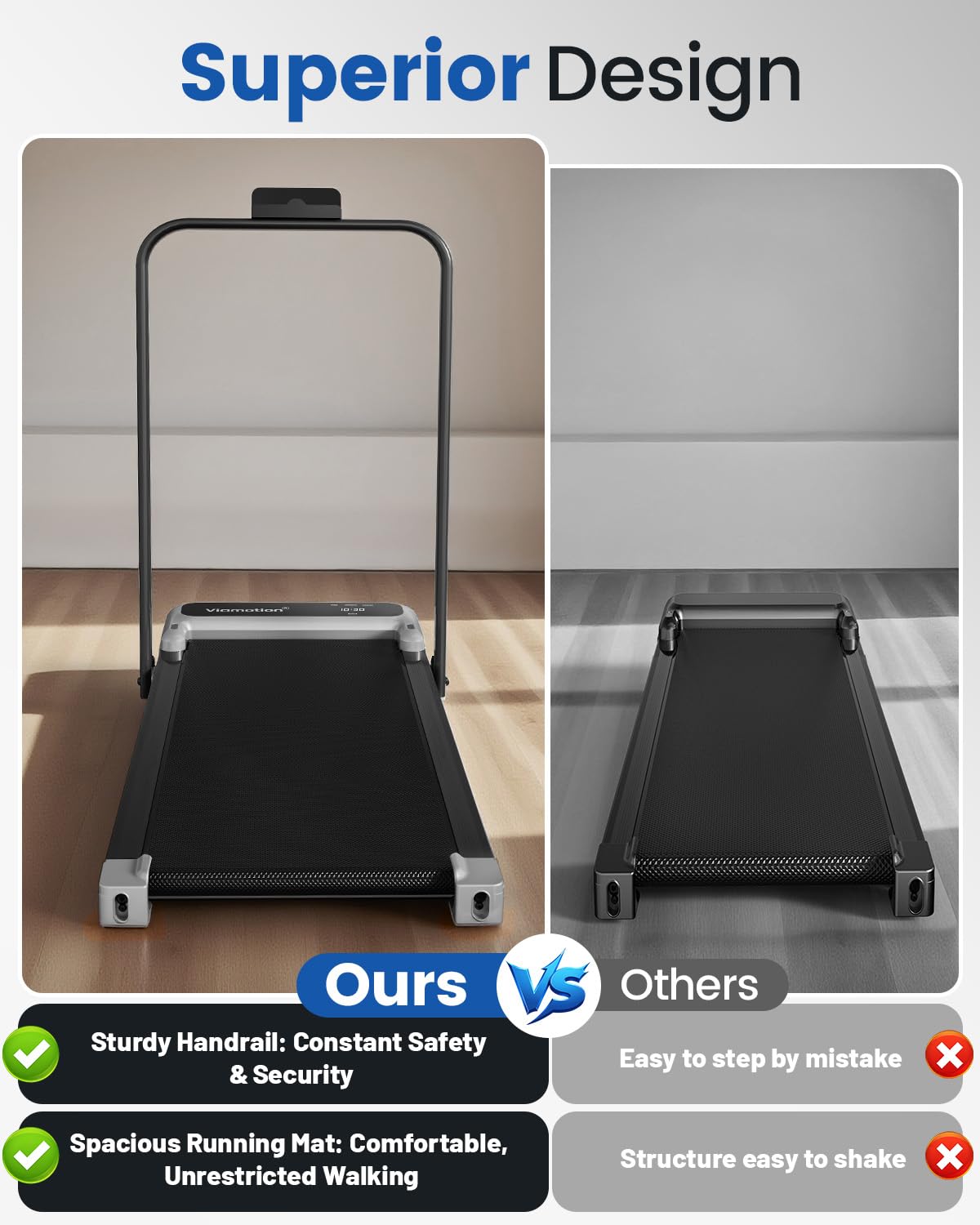 VIAMOTION Walking Pad Treadmill with Adjustable Incline