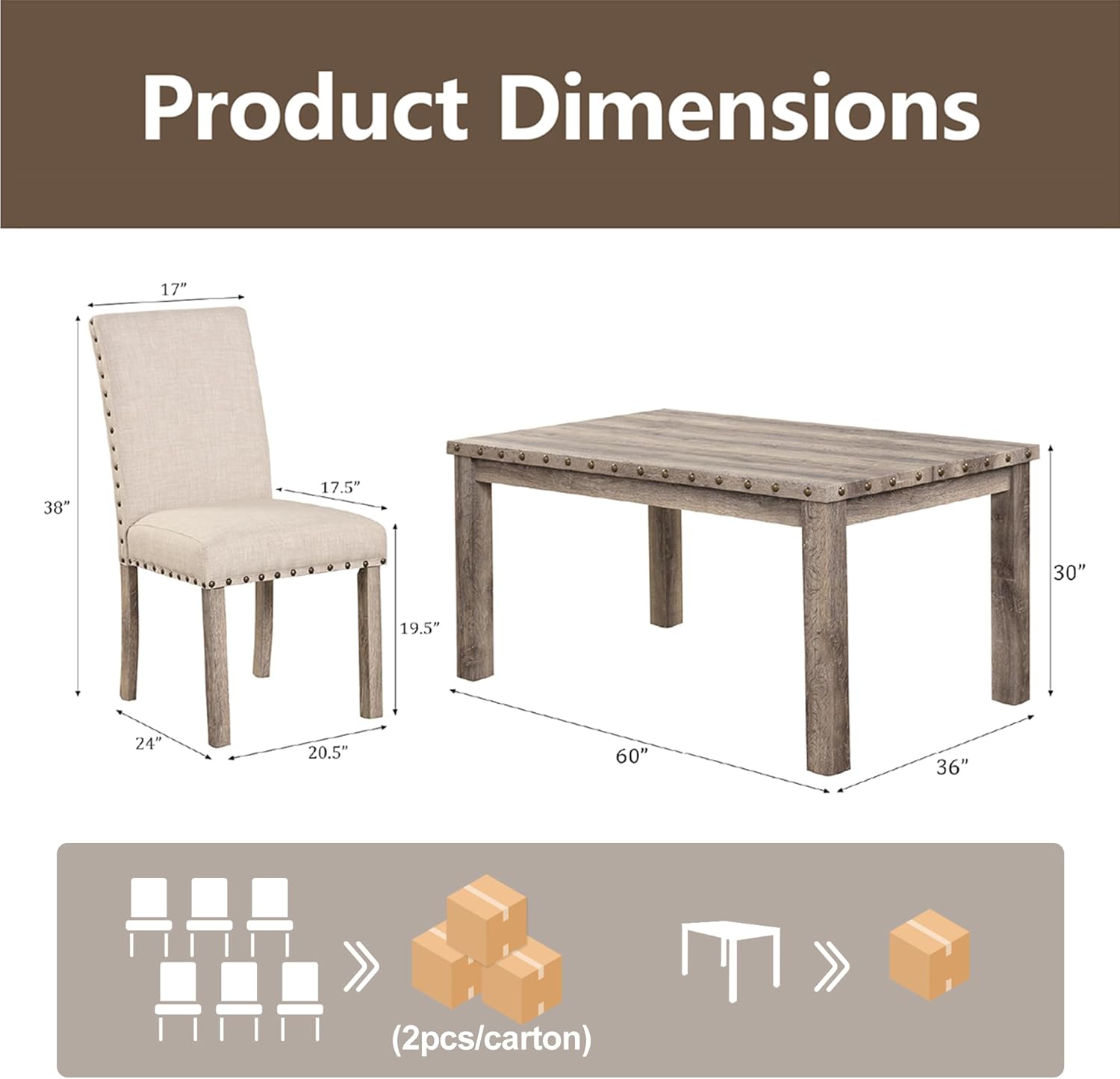 Morden Fort Rustic Dining Table Set for 6, Farmhouse Kitchen Dining Chairs for 6, Charming 60