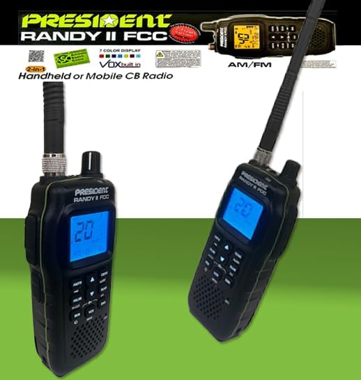President Randy II FCC - First FCC Approved AM/FM Handheld CB Radio with NOAA Weather Channel, ANL Filter, ASC, Scan Skip, VOX Built-in, 7-Color LCD Dispplay