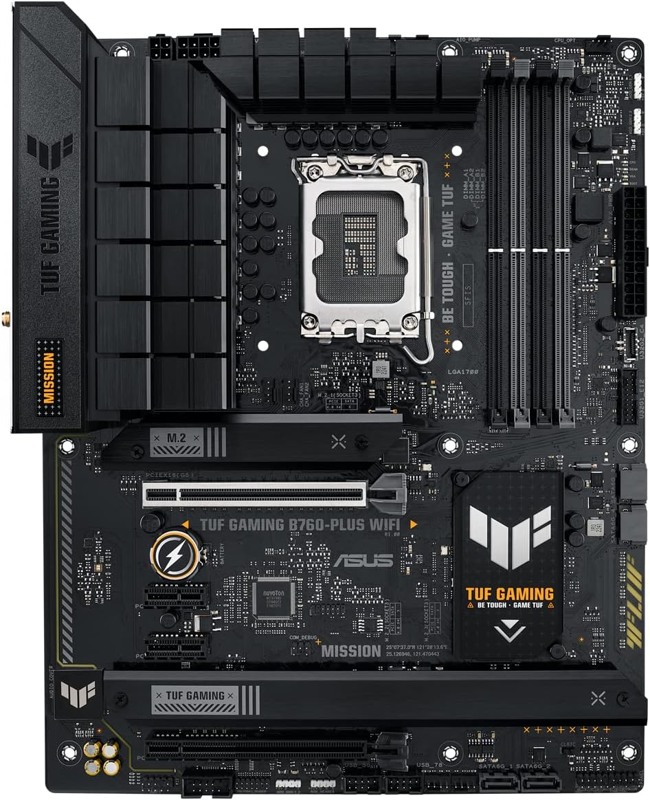 ASUS TUF Gaming B760-PLUS WiFi Intel B760 LGA1700 DDR5 7200 DP HDMI 3X M2 USB3.2 AX WiFi + BT 2.5Gbit LAN up to ATX 128GB ram Support, ASUS 5X TUF Motherboard Protection III