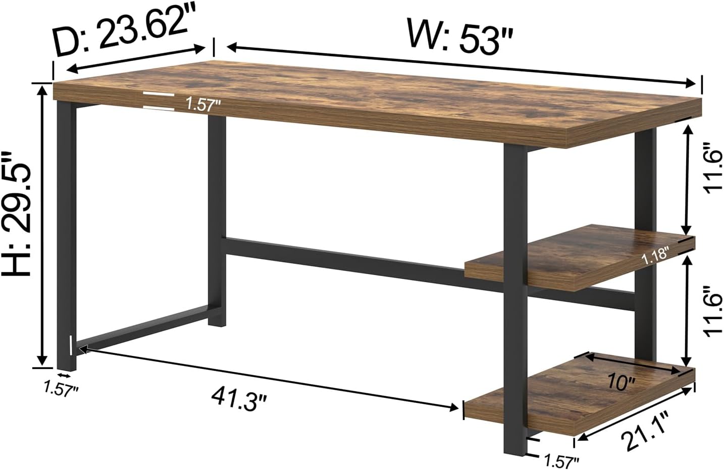 EXCEFUR Modern Computer Desk, Home Office Desk with Storage Shelf, Wood Study Writing Table Workstation for Bedroom Living Room, Rustic Brown, 53 Inch