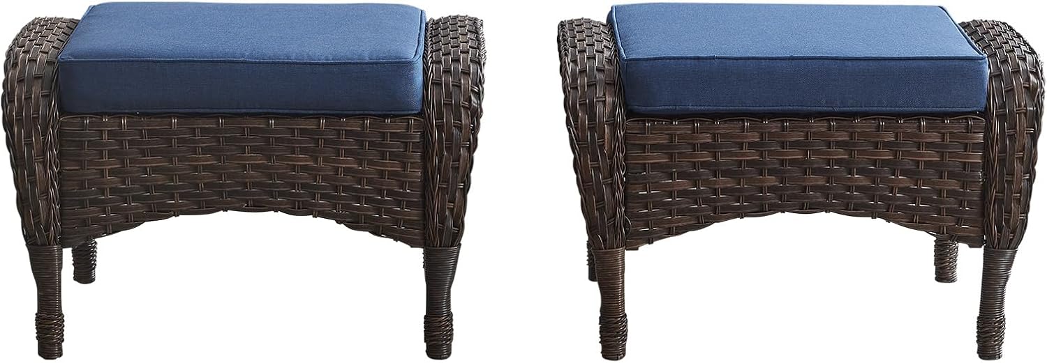 Belord Outdoor Ottomans for Patio Foot Rest - 25 Inch PE Wicker Foot Stool Set of 2 for Patio Furniture Sets,All Weather Rattan Ottoman for Balcony Deck Backyard Brown