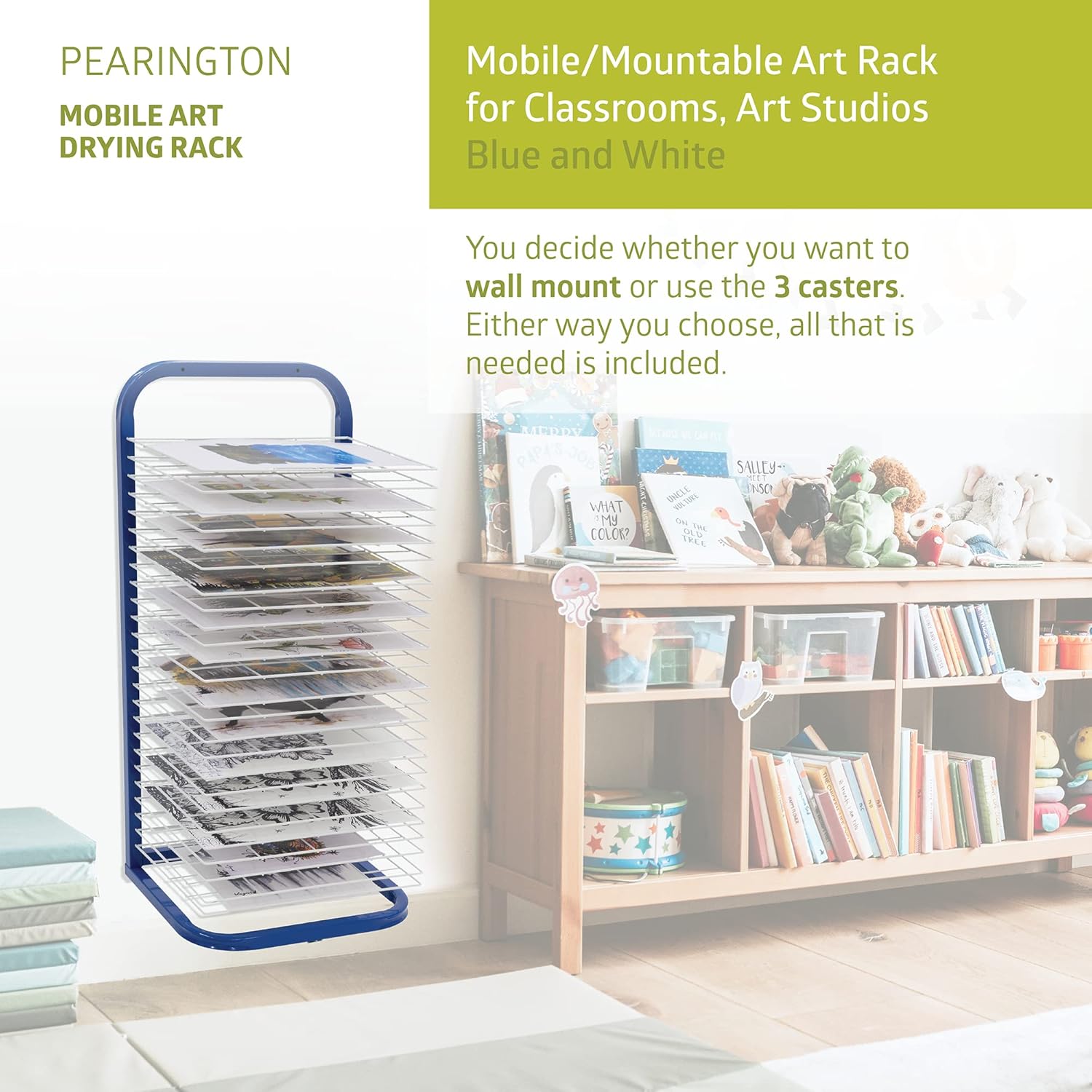 Pearington 25-Shelf Mobile/Wall Mountable Art Drying Rack for Art Studios & Classrooms, 13