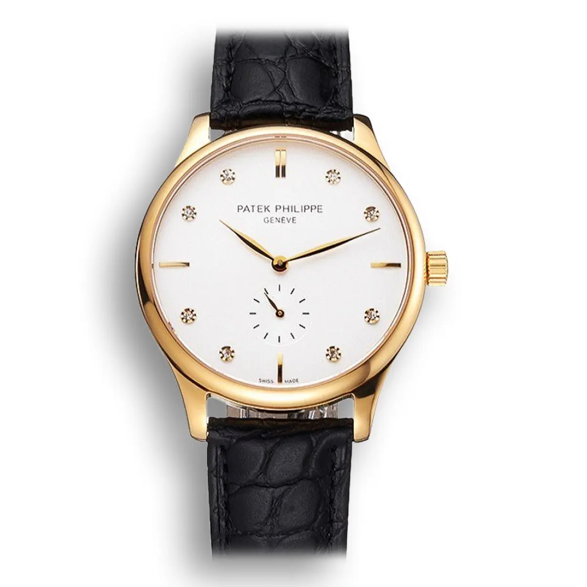 Calatrava White & Diamond Dial 39 mm, Yellow Gold Plated