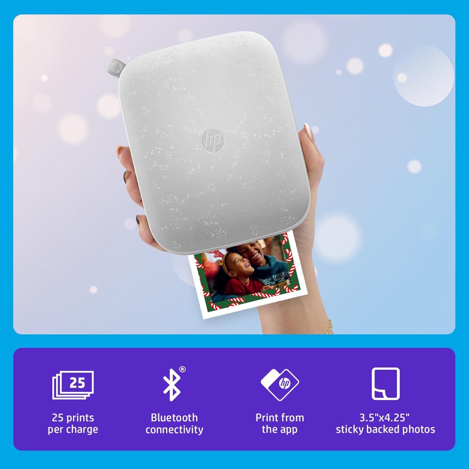 HP Sprocket 3x4 Instant Smartphone Photo Printer - Portable Color Wireless Mobile Printer - Zink Sticky-Back Photos - Print from Compatible iOS & Android Devices with Bluetooth w/the Creative App