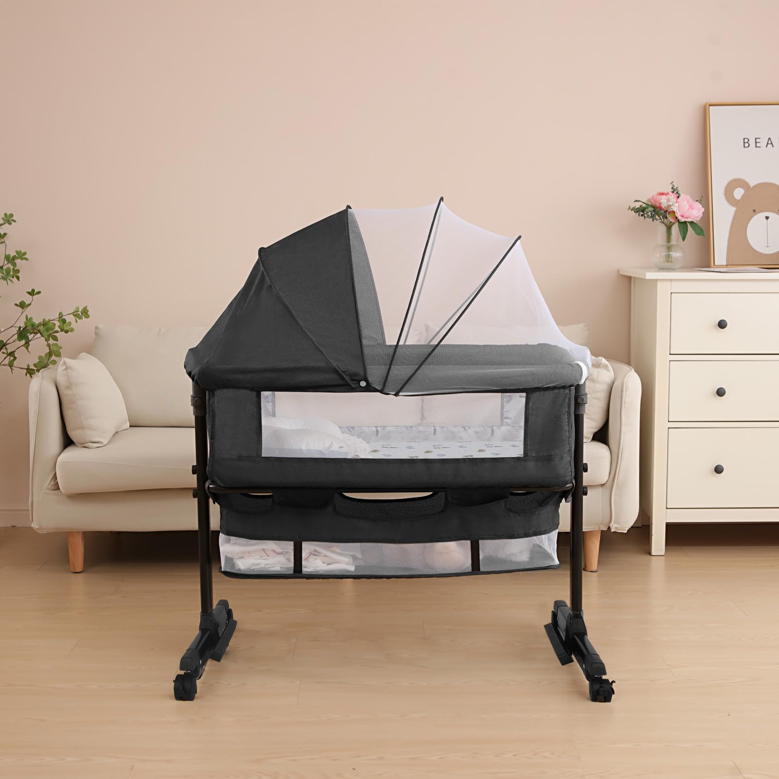 YADAQE Baby Cradle 3-in-1 Convertible Bassinet with Wheels