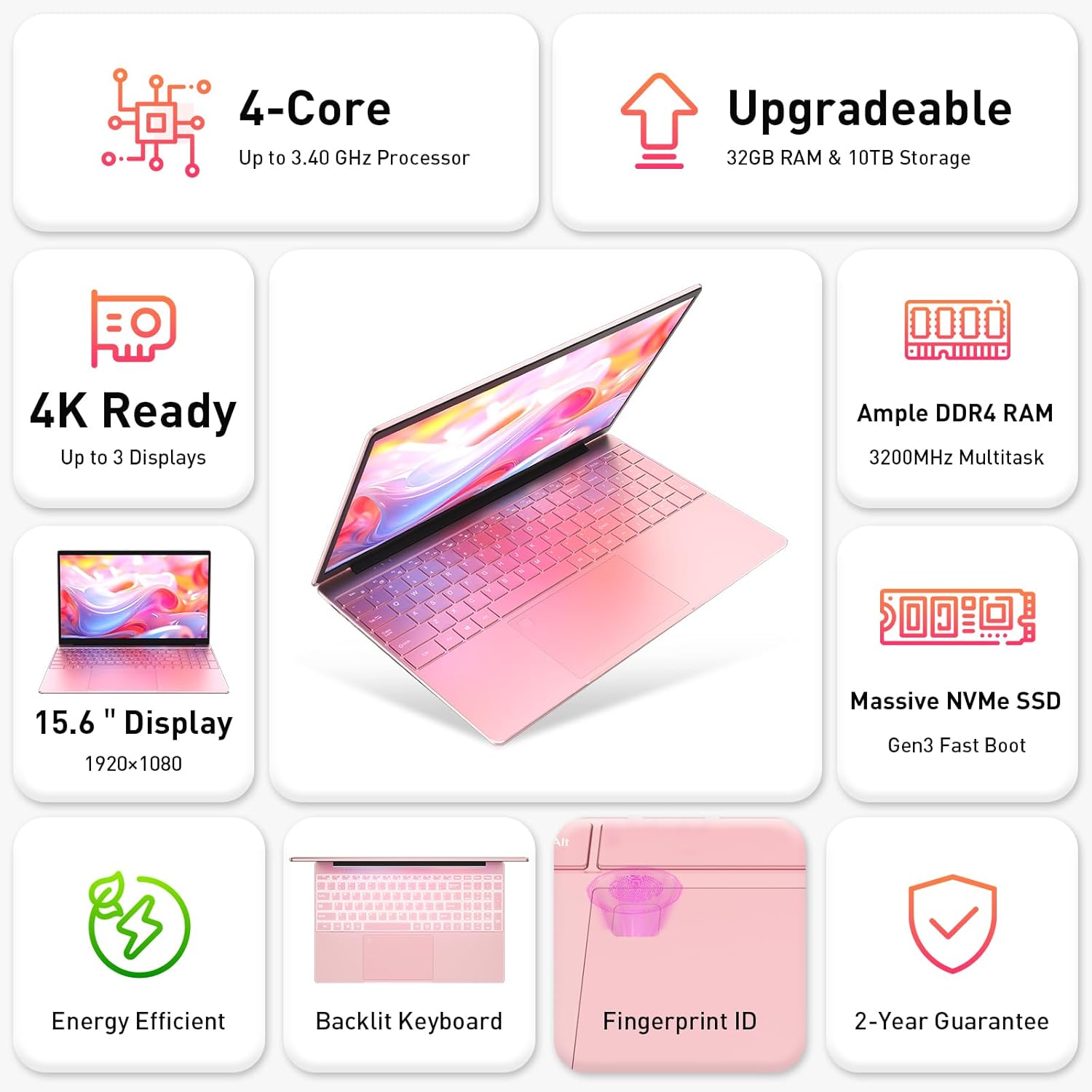 Auusda Business Laptop Computer for Work, Notebook PC for College Students, 15.6
